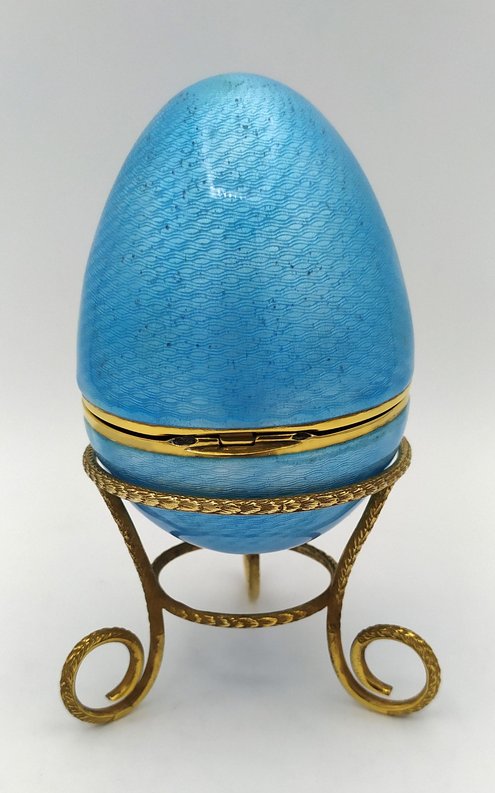 Huevo estilo Fabergé Aguamarina Esmalte Plata de Ley Salimbeni en Excelente estado para la venta en Firenze, FI