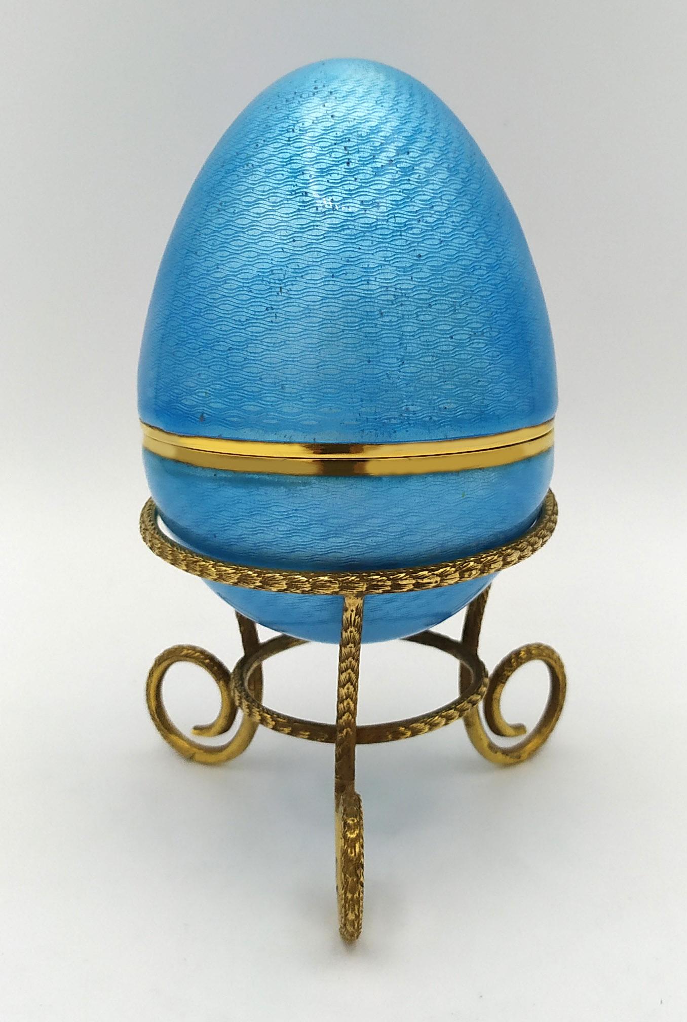 Huevo estilo Fabergé Aguamarina Esmalte Plata de Ley Salimbeni mediados del siglo XX en venta