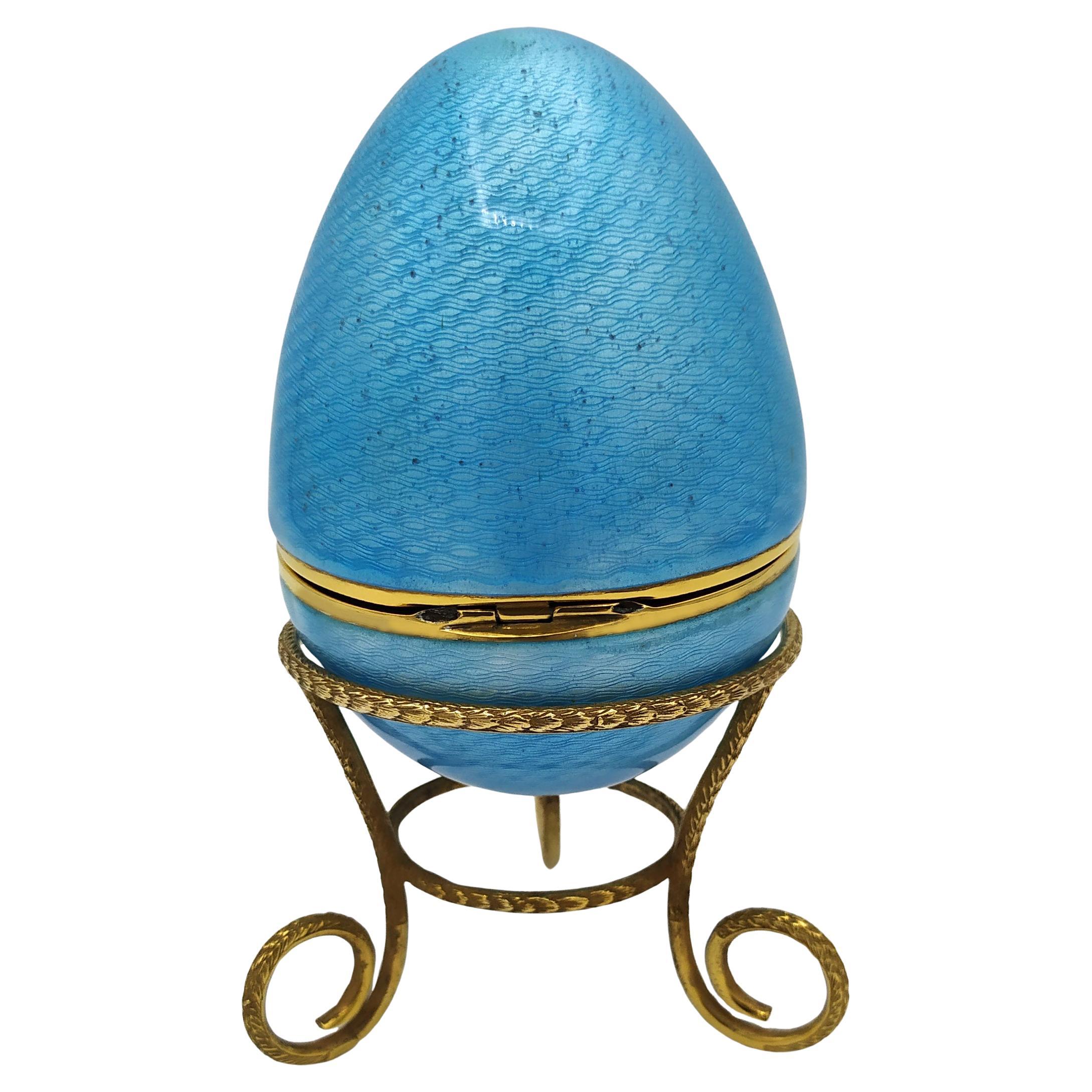 Huevo estilo Fabergé Aguamarina Esmalte Plata de Ley Salimbeni
