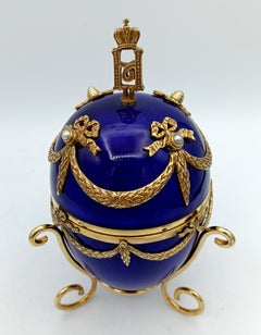 Salimbeni im Eierstil Faberge Blau Emaille Sterlingsilber Salimbeni