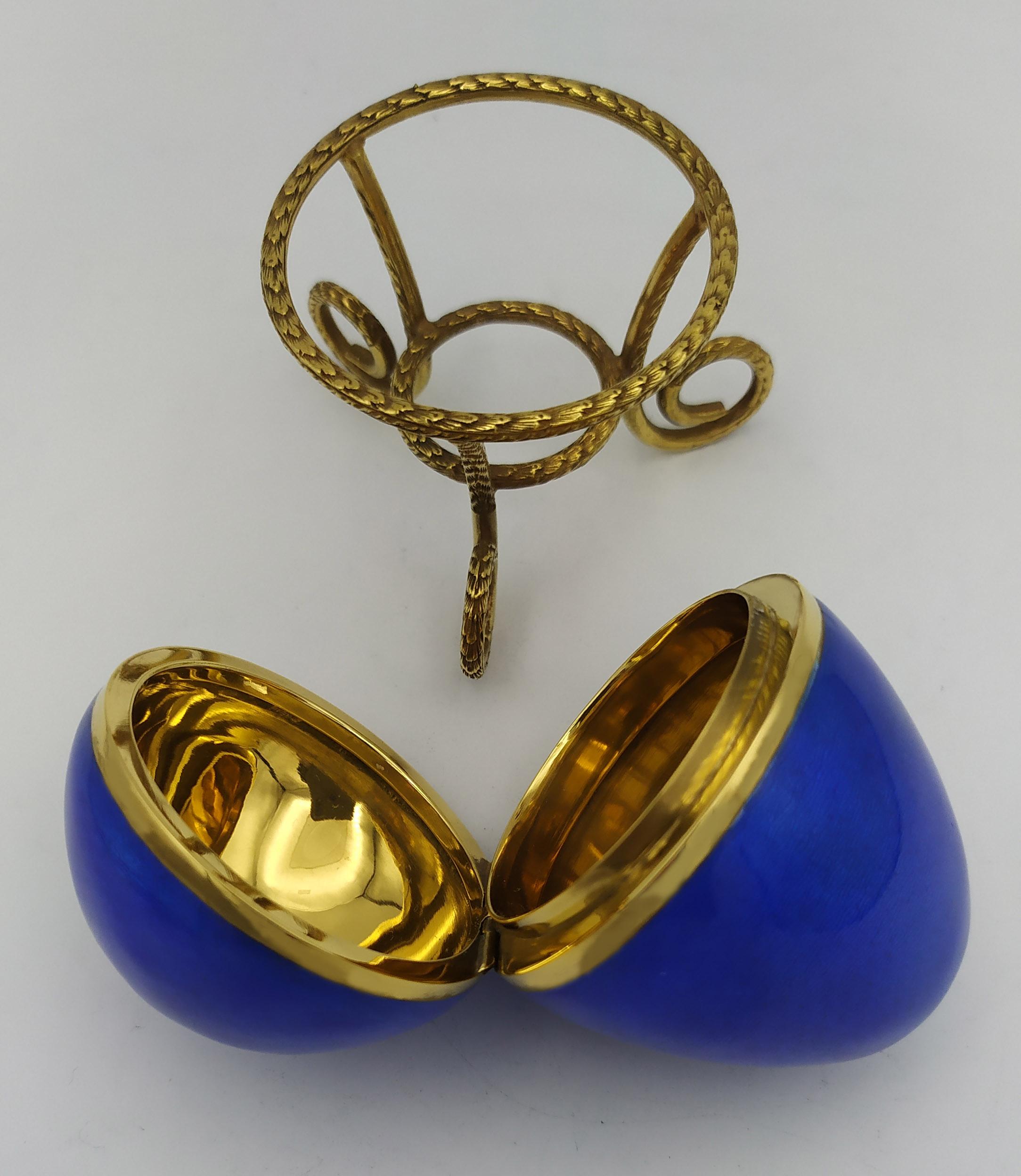 Mid-20th Century Egg style Faberge Blue Sapphire Enamel  Medium Size Sterling Silver Salimbeni For Sale