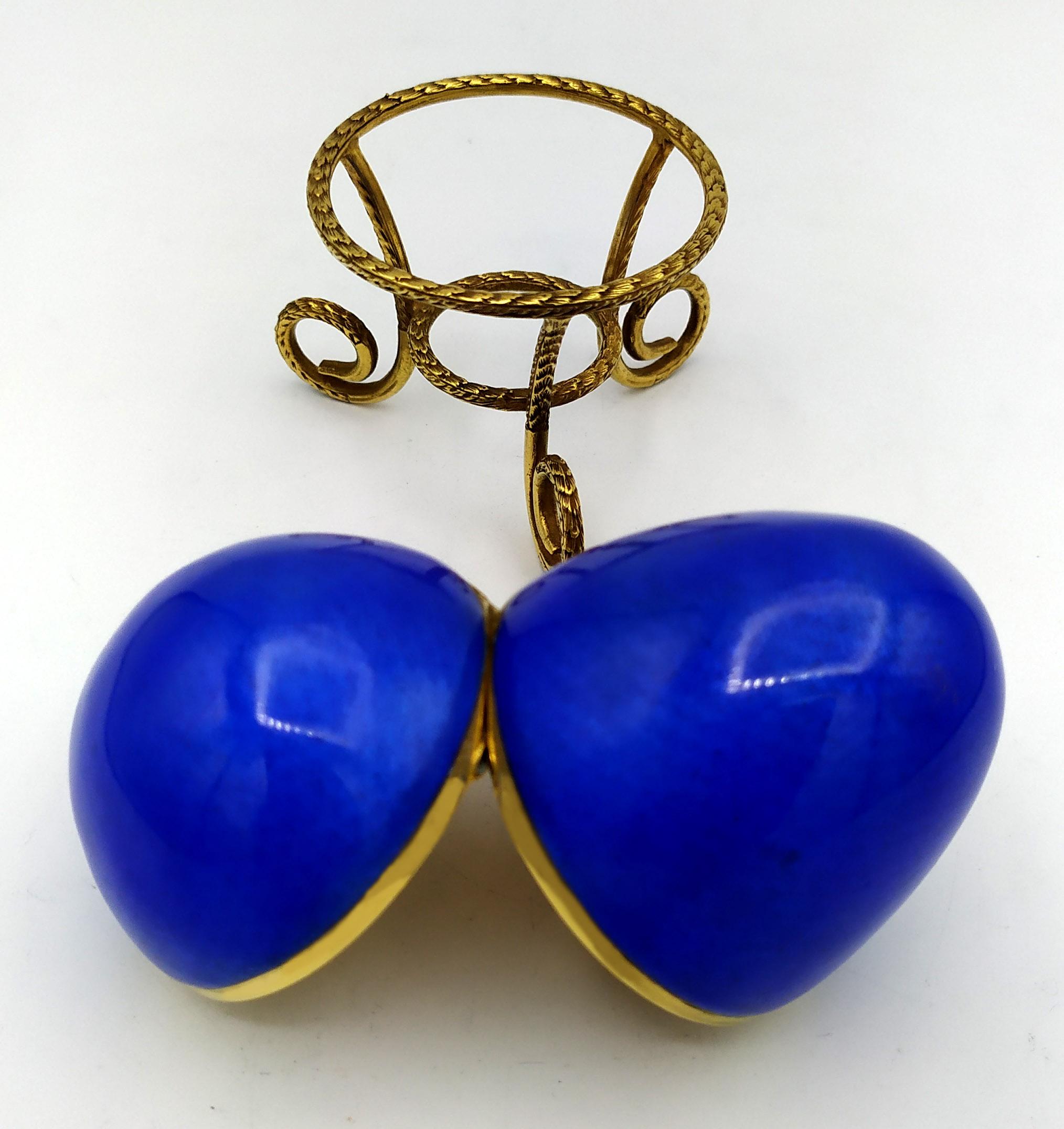 Gold Plate Egg style Faberge Blue Sapphire Enamel  Medium Size Sterling Silver Salimbeni For Sale