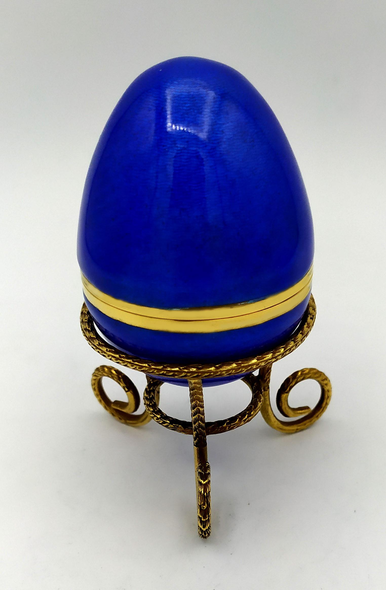 Egg style Faberge Blue Sapphire Enamel  Medium Size Sterling Silver Salimbeni For Sale 2