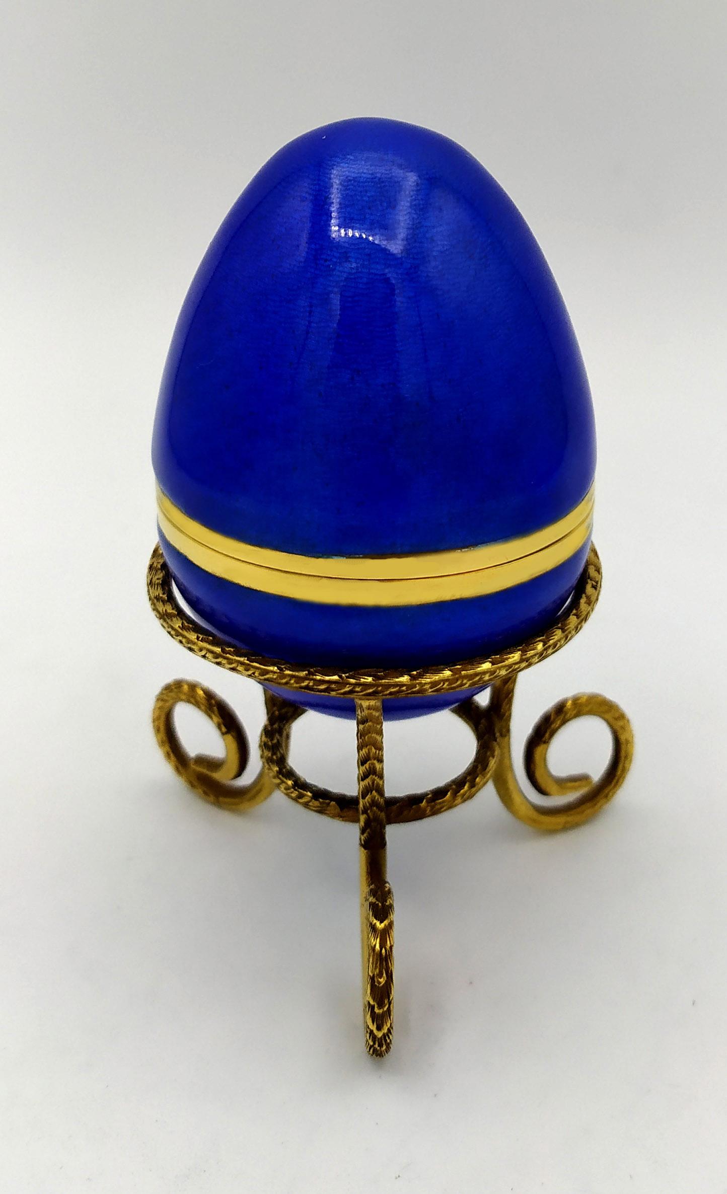 Egg style Faberge Blue Sapphire Enamel  Medium Size Sterling Silver Salimbeni For Sale 3