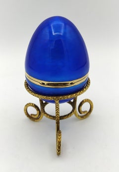 Egg style Faberge Blue Sapphire Enamel  Medium Size Sterling Silver Salimbeni
