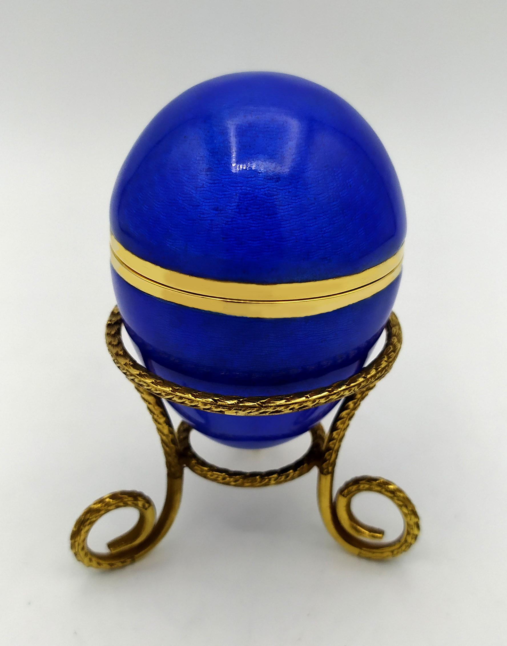 Egg style Faberge Blue Sapphire Enamel  Medium Size Sterling Silver Salimbeni In Excellent Condition For Sale In Firenze, FI