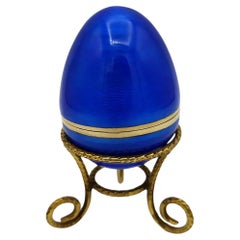 Egg style Faberge Blue Sapphire Enamel  Medium Size Sterling Silver Salimbeni