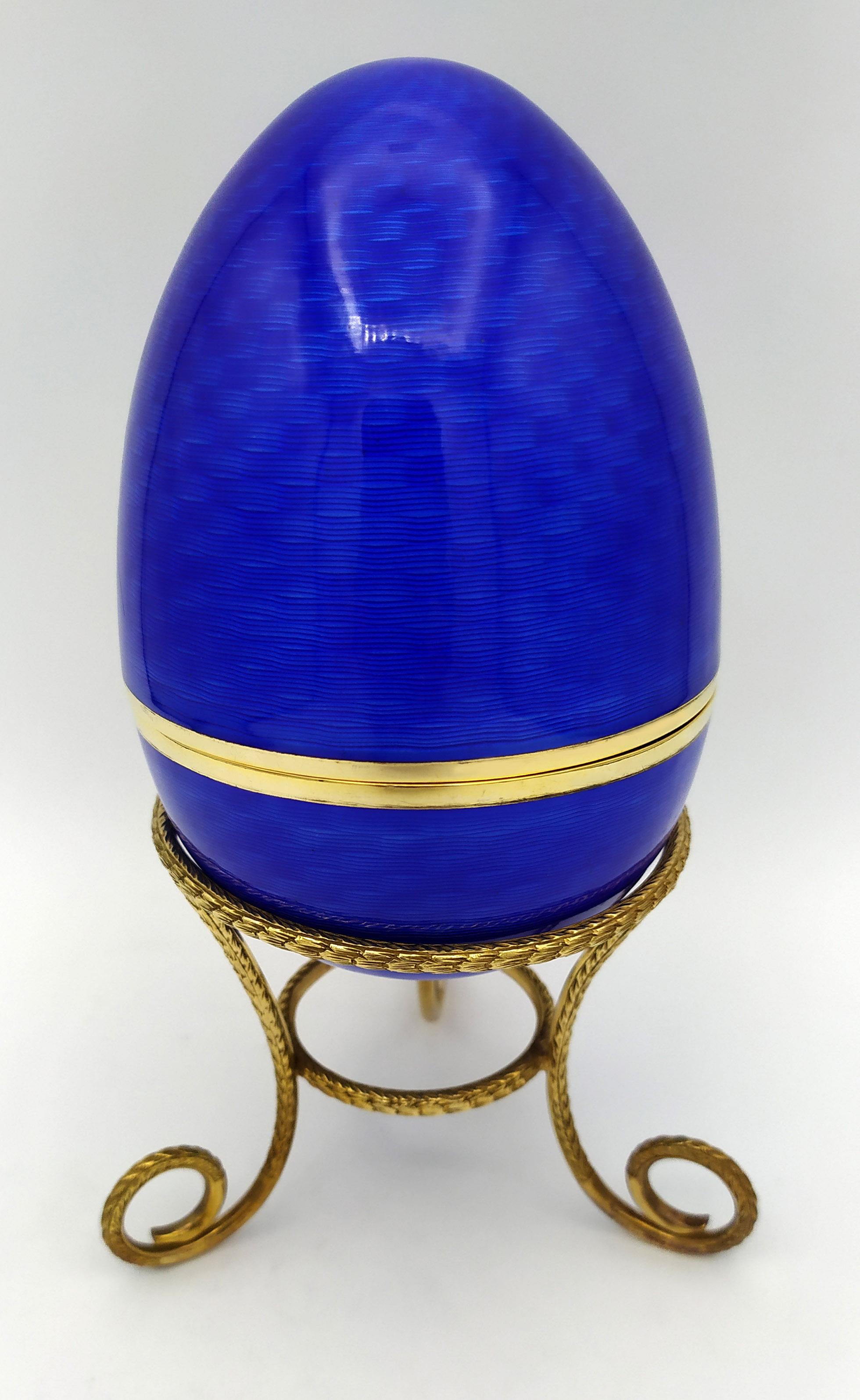 Salimbeni de plata de ley con esmalte azul océano estilo huevo Faberge 2