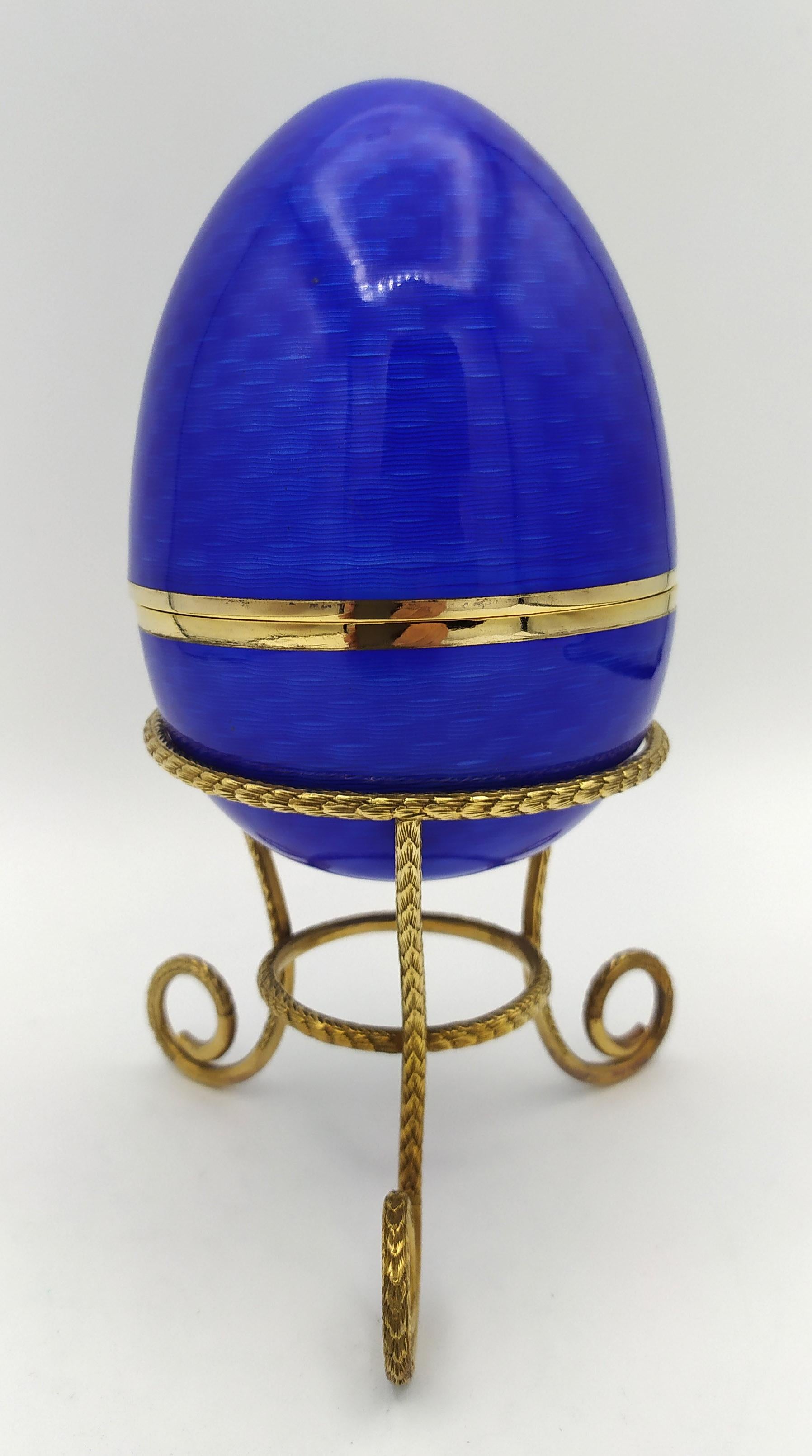 Salimbeni de plata de ley con esmalte azul océano estilo huevo Faberge Chapado en oro