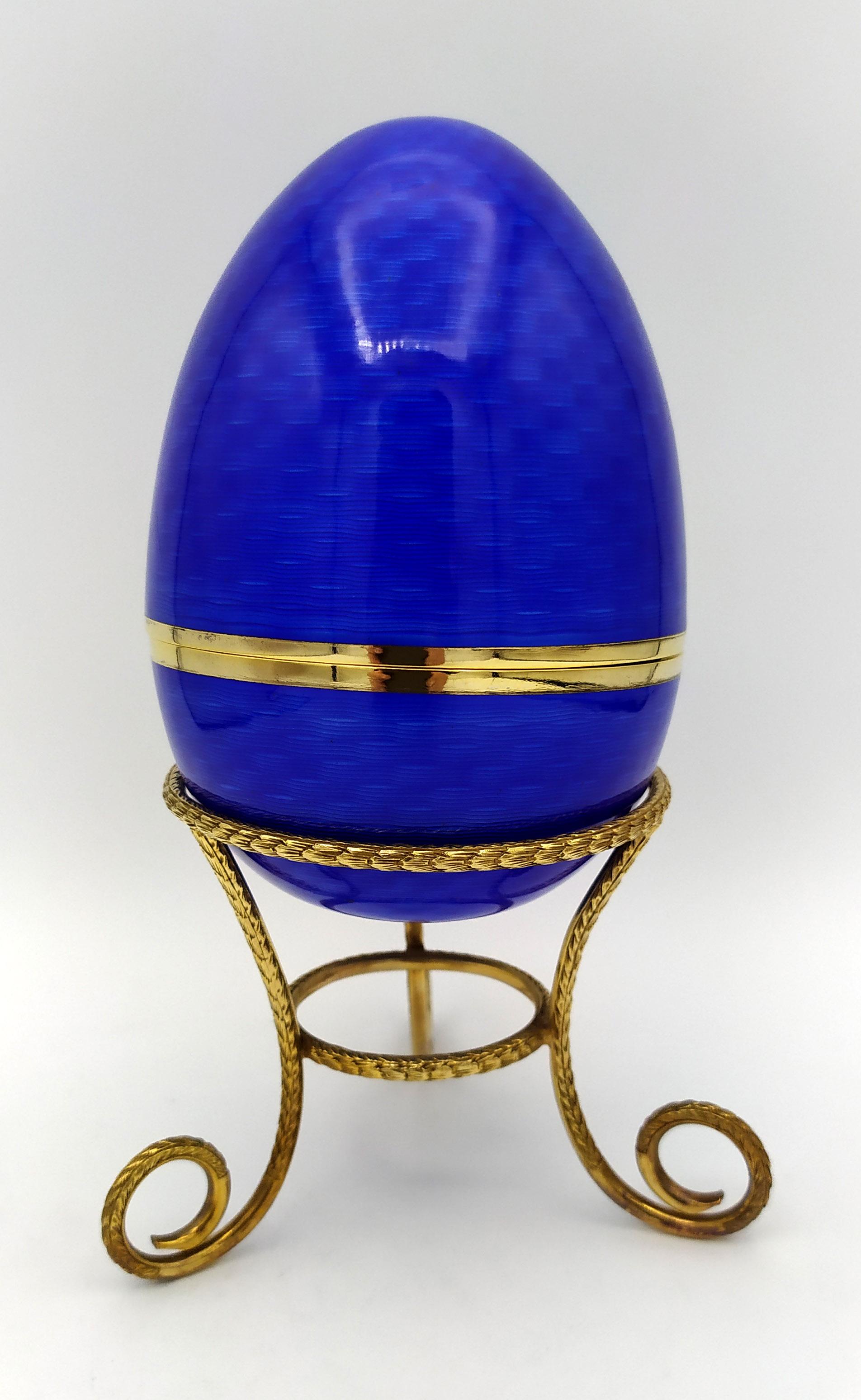 Salimbeni de plata de ley con esmalte azul océano estilo huevo Faberge 1