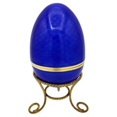 Salimbeni de plata de ley con esmalte azul océano estilo huevo Faberge