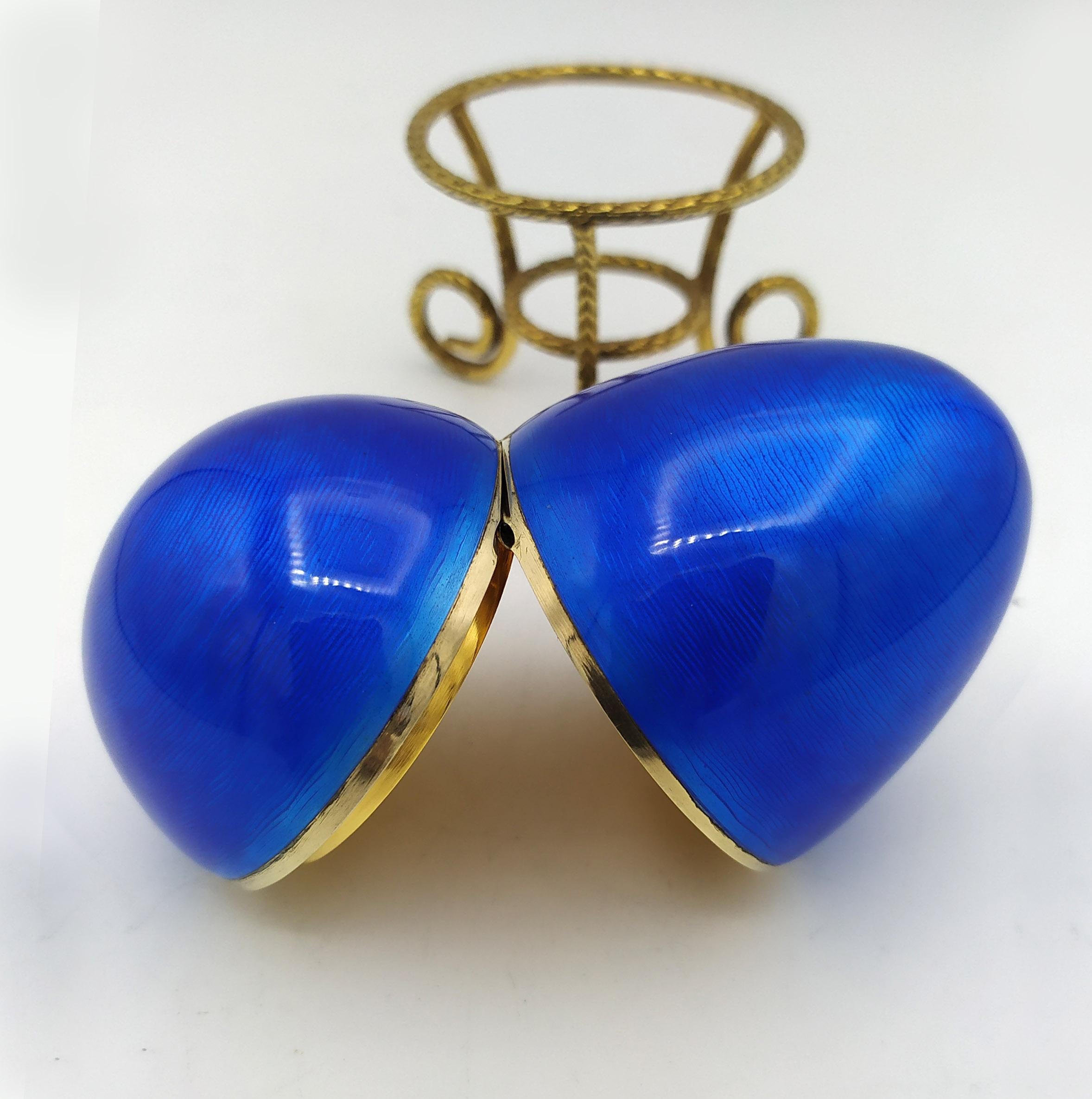 Esmalte Fabergé Azul Savoia estilo huevo  Salimbeni mediano de plata de ley Imperio en venta