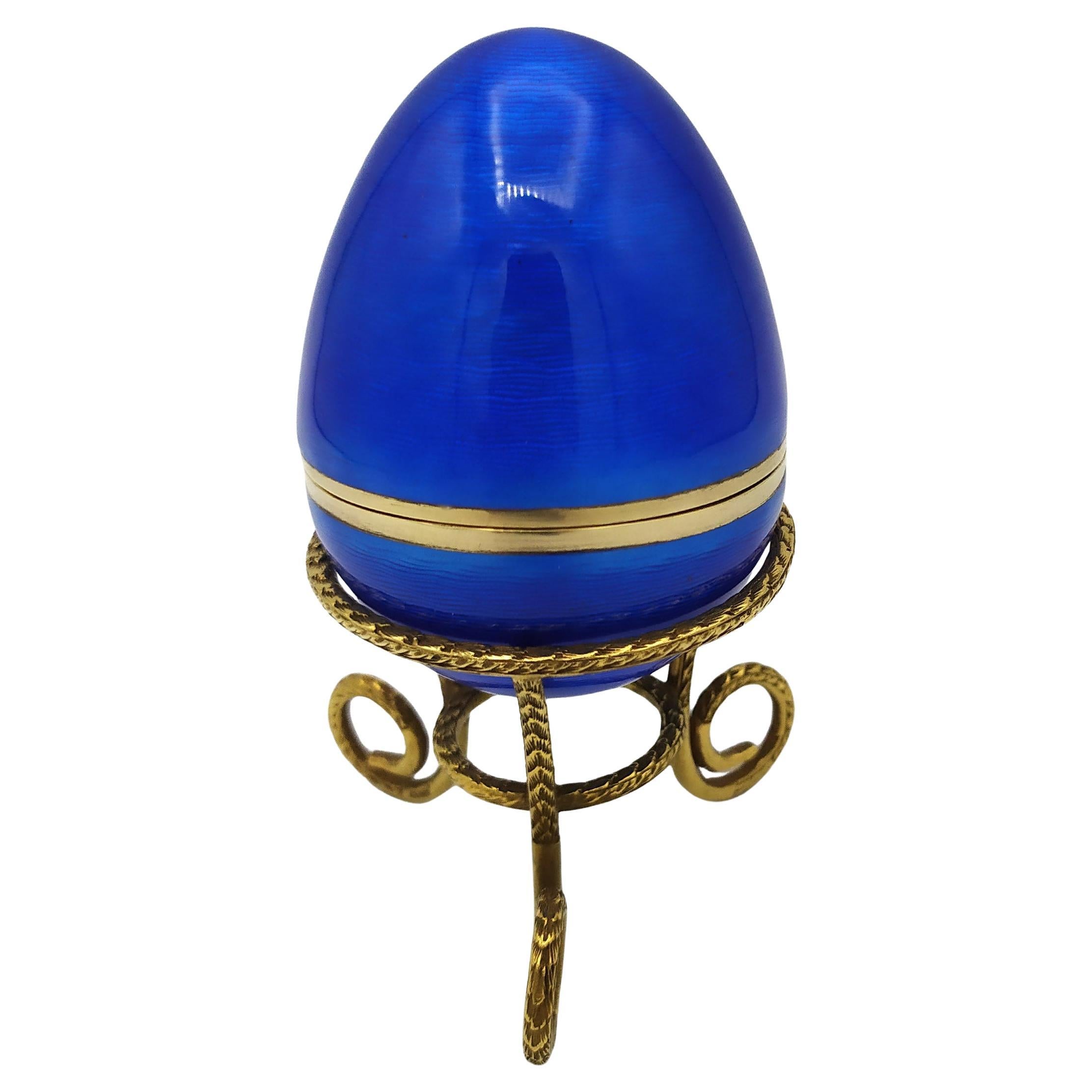 Esmalte Fabergé Azul Savoia estilo huevo  Salimbeni mediano de plata de ley