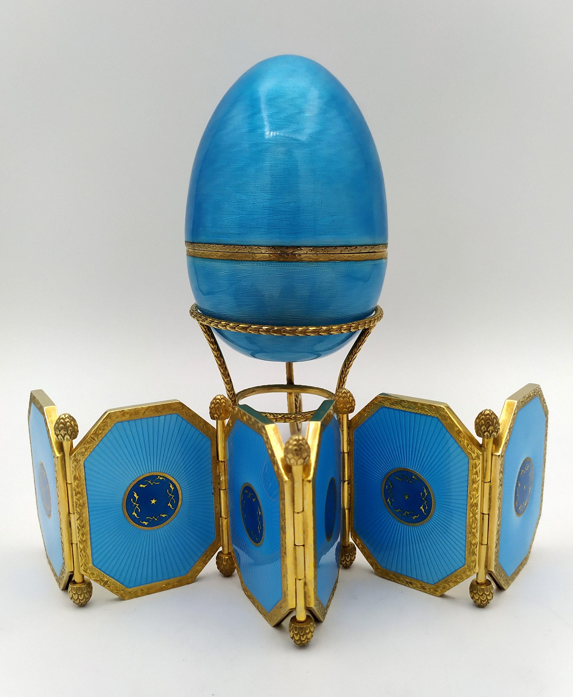 Faberge Fotohalter im Eierstil aus Sterlingsilber Salimbeni mit klappbarem Fotohalter im Angebot 2
