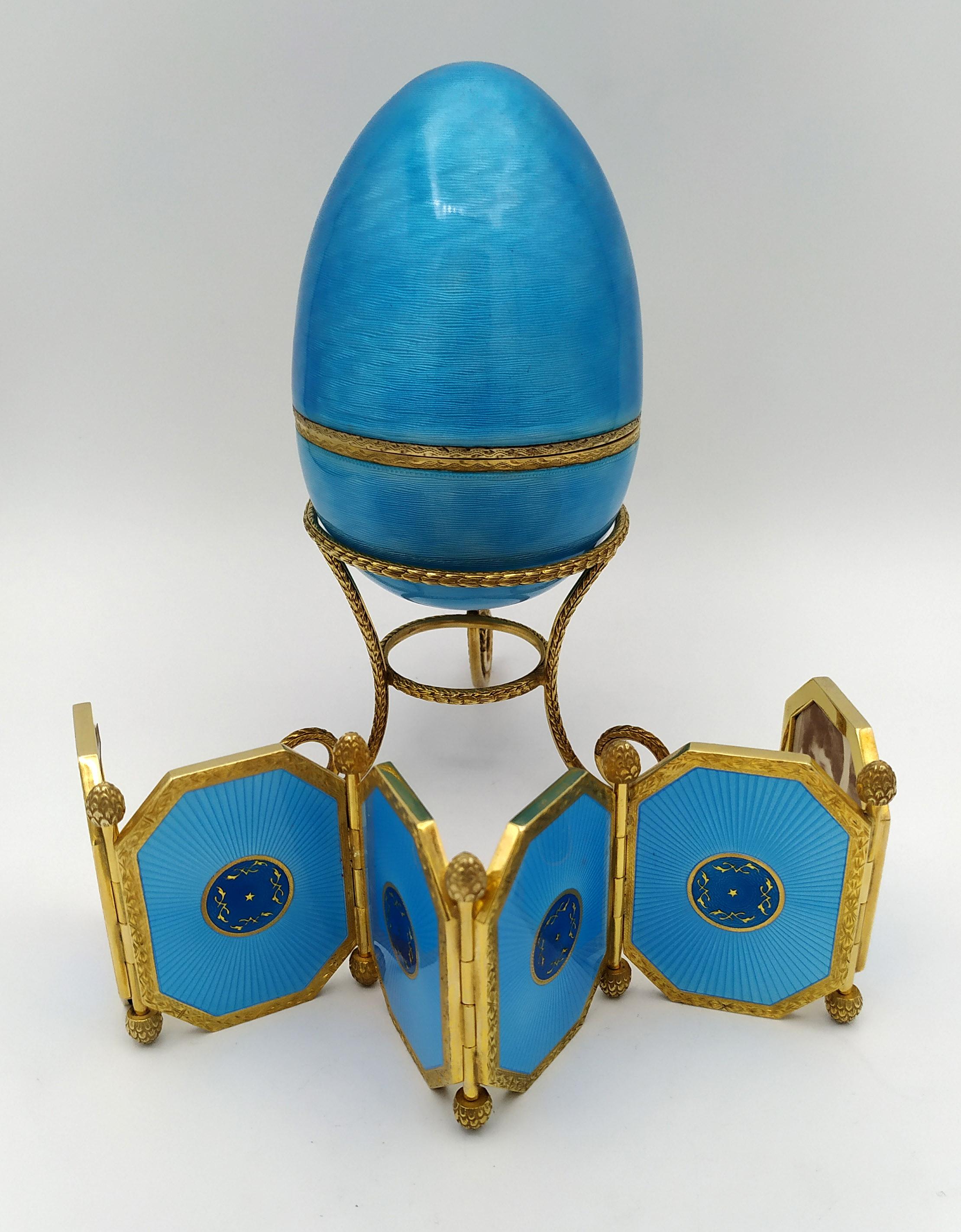Faberge Fotohalter im Eierstil aus Sterlingsilber Salimbeni mit klappbarem Fotohalter im Angebot 3