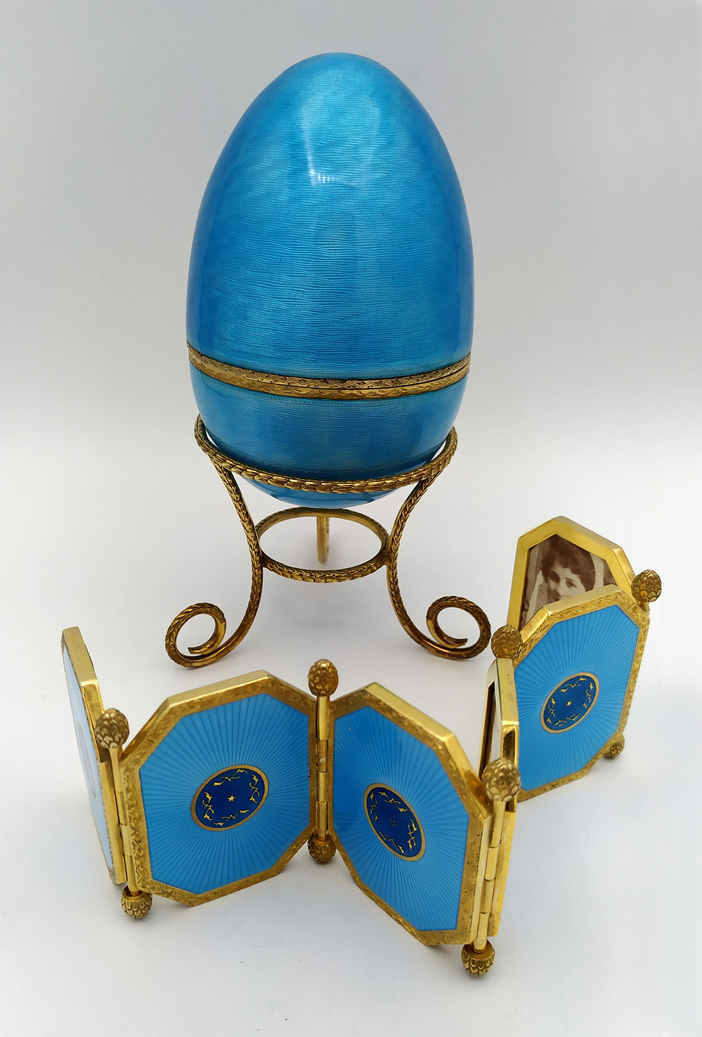Faberge Fotohalter im Eierstil aus Sterlingsilber Salimbeni mit klappbarem Fotohalter im Angebot 1