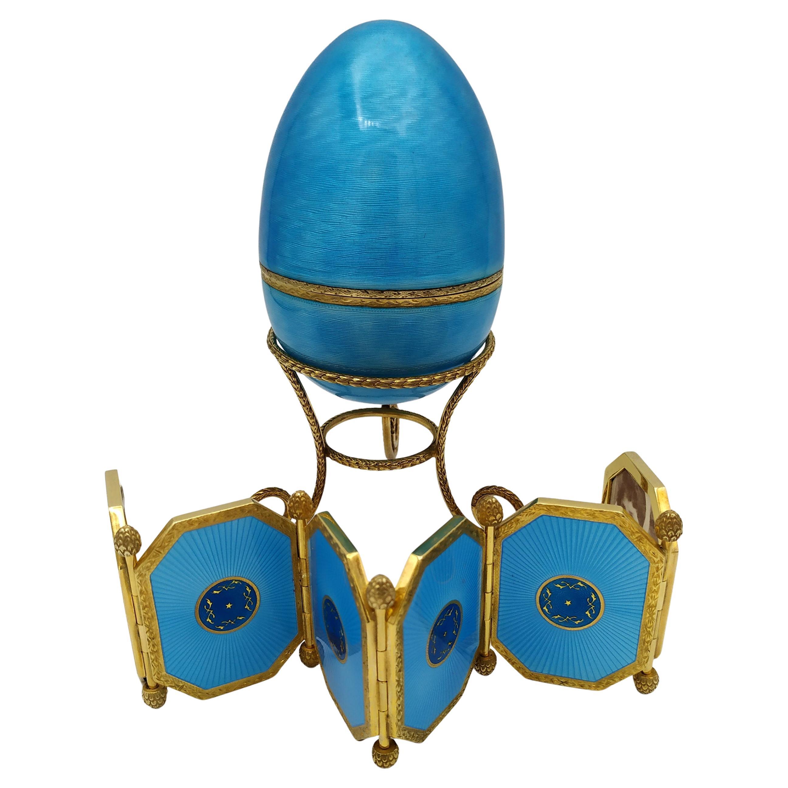 Faberge Fotohalter im Eierstil aus Sterlingsilber Salimbeni mit klappbarem Fotohalter im Angebot