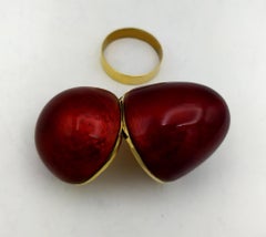 Egg style Faberge Ruby Red Enamel  Small Size Sterling Silver Salimbeni