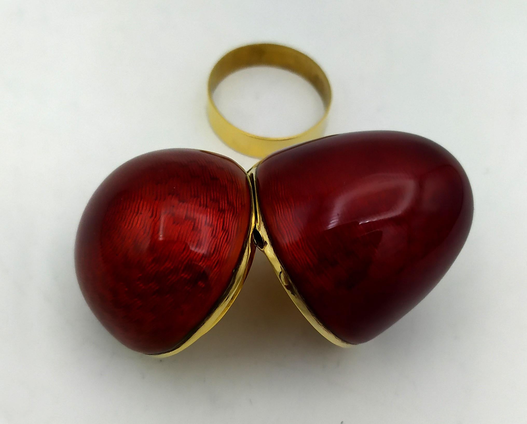 Esmalte rojo rubí Faberge estilo huevo  Salimbeni pequeño de plata de ley Imperio