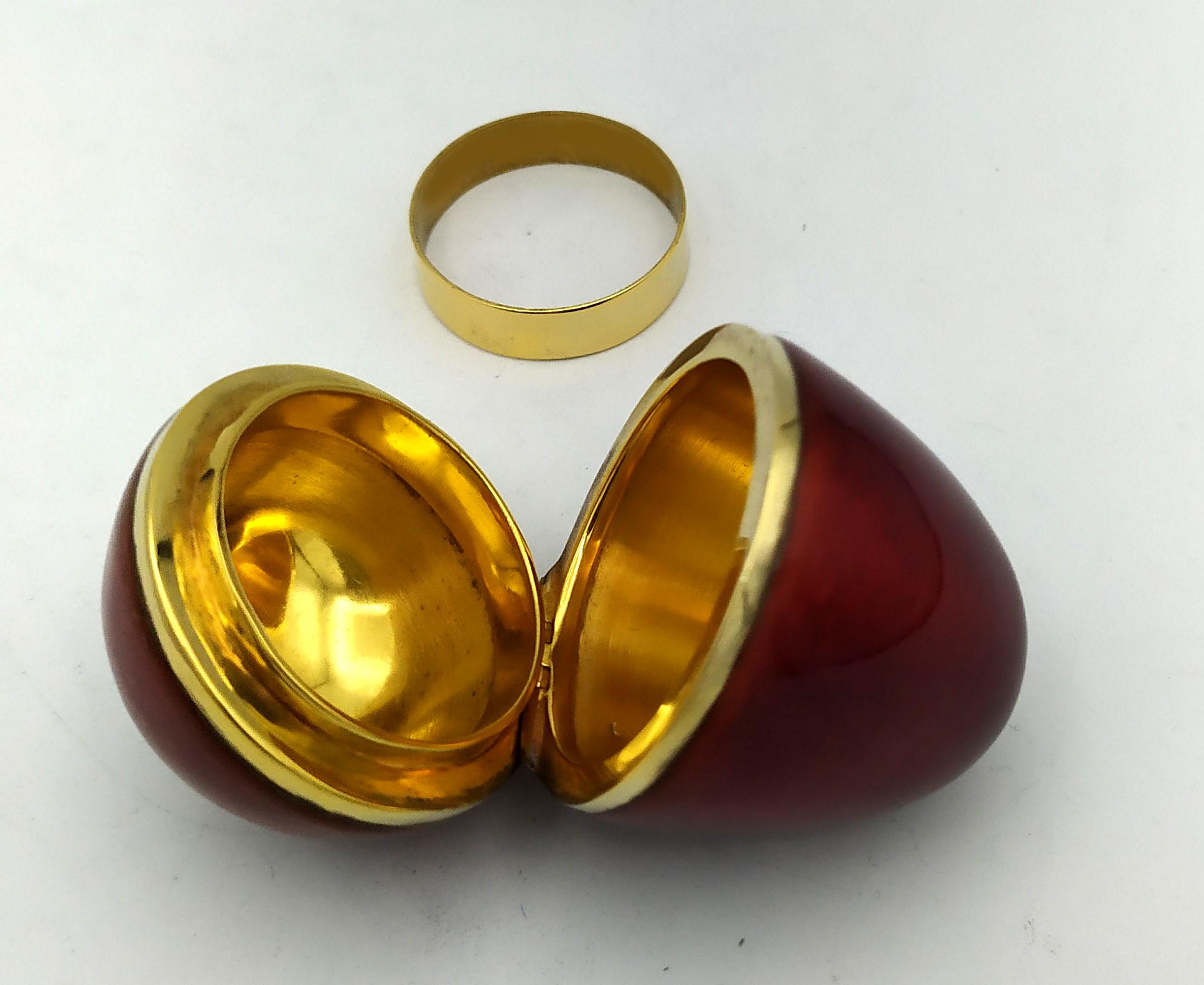 Esmalte rojo rubí Faberge estilo huevo  Salimbeni pequeño de plata de ley Italiano