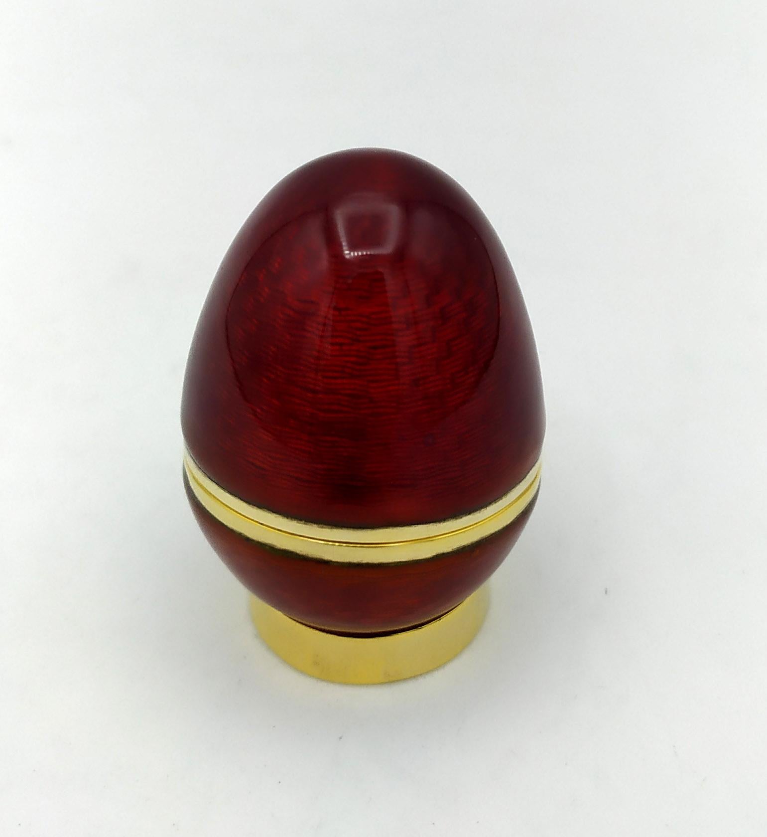 Esmalte rojo rubí Faberge estilo huevo  Salimbeni pequeño de plata de ley Tallado a mano