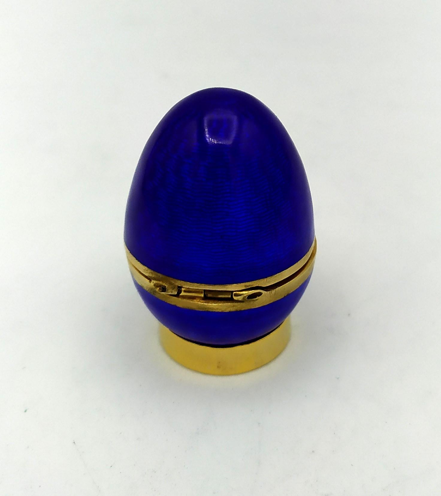 Hand-Carved Egg style Faberge sapphire blue Enamel  Small Size Sterling Silver Salimbeni