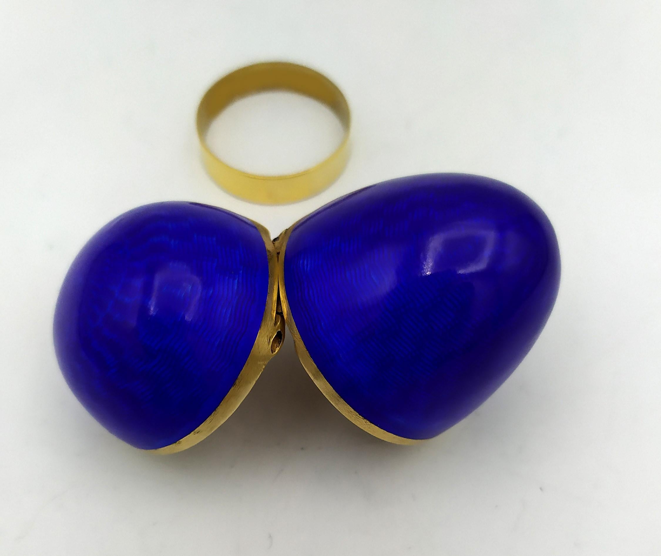 Empire Egg style Faberge sapphire blue Enamel  Small Size Sterling Silver Salimbeni