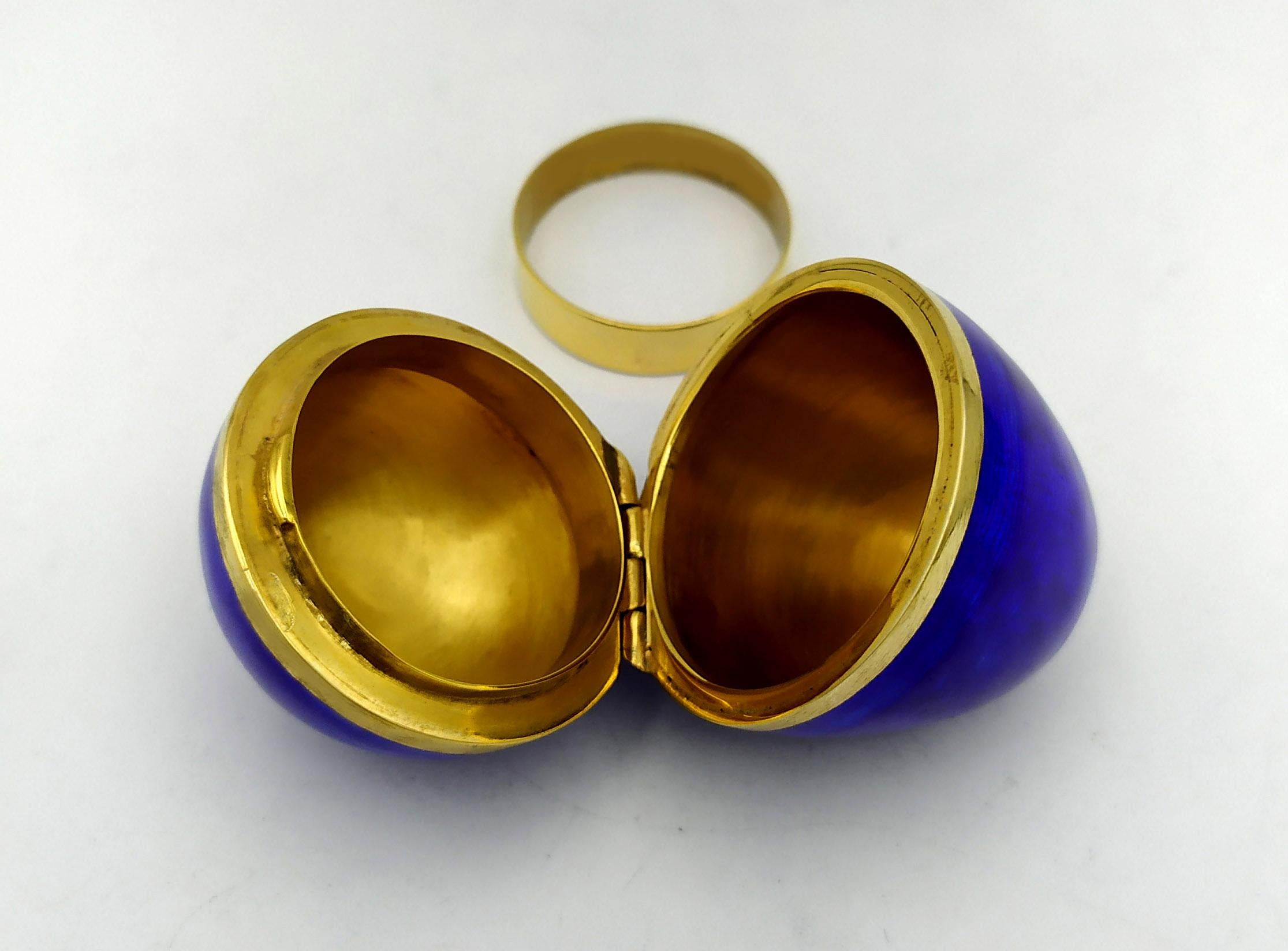 Italian Egg style Faberge sapphire blue Enamel  Small Size Sterling Silver Salimbeni