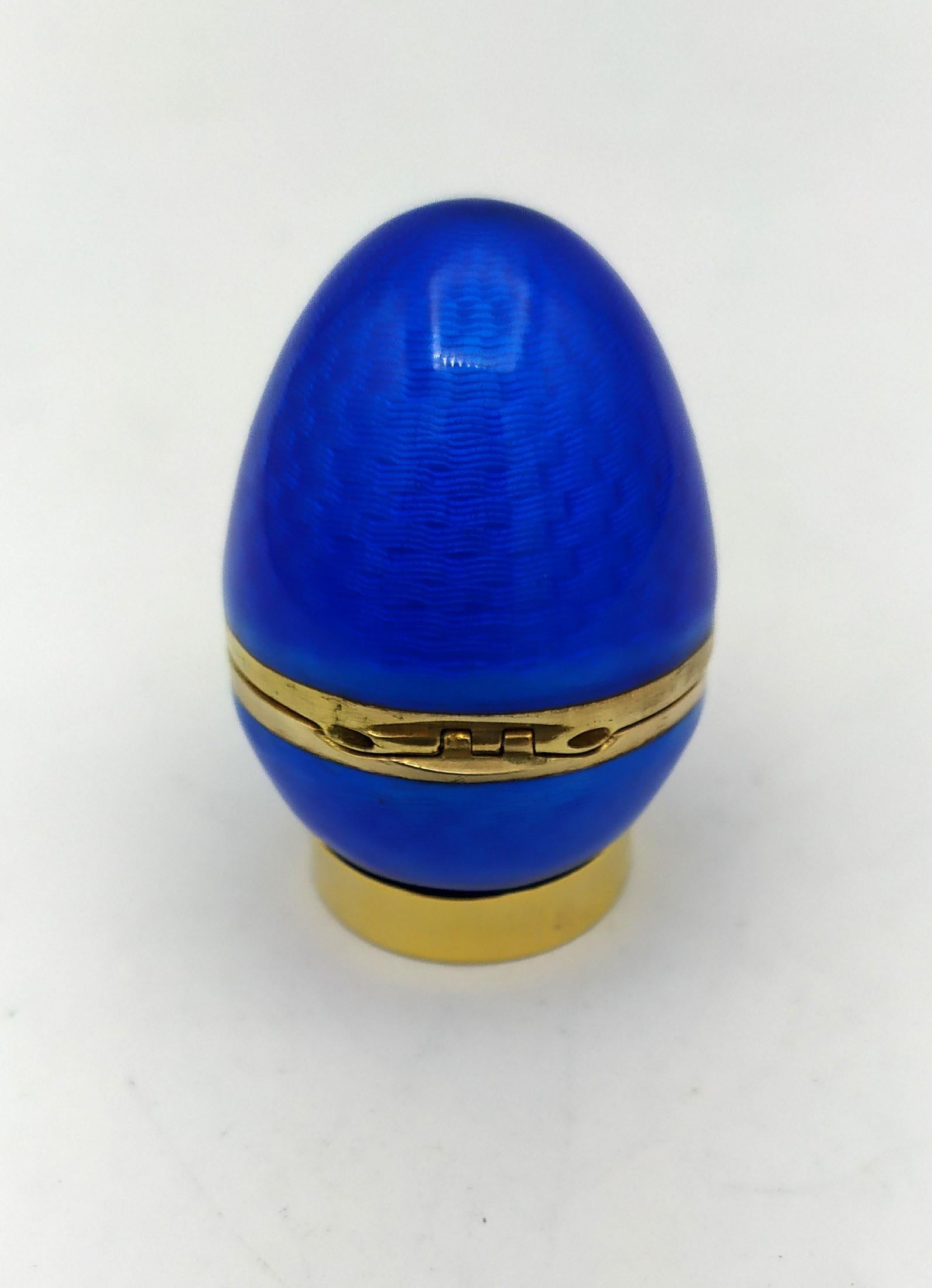 Esmalte azul Faberge Savoia estilo huevo  Salimbeni pequeño de plata de ley Italiano en venta