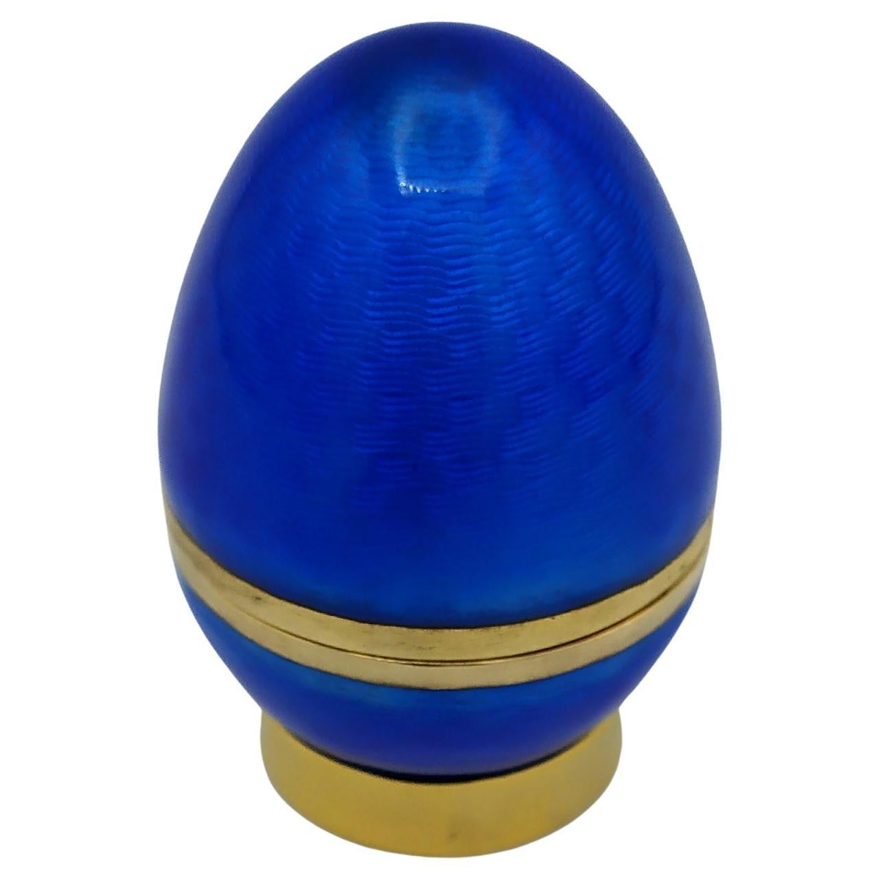 Esmalte azul Faberge Savoia estilo huevo  Salimbeni pequeño de plata de ley