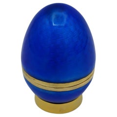 Esmalte azul Faberge Savoia estilo huevo  Salimbeni pequeño de plata de ley