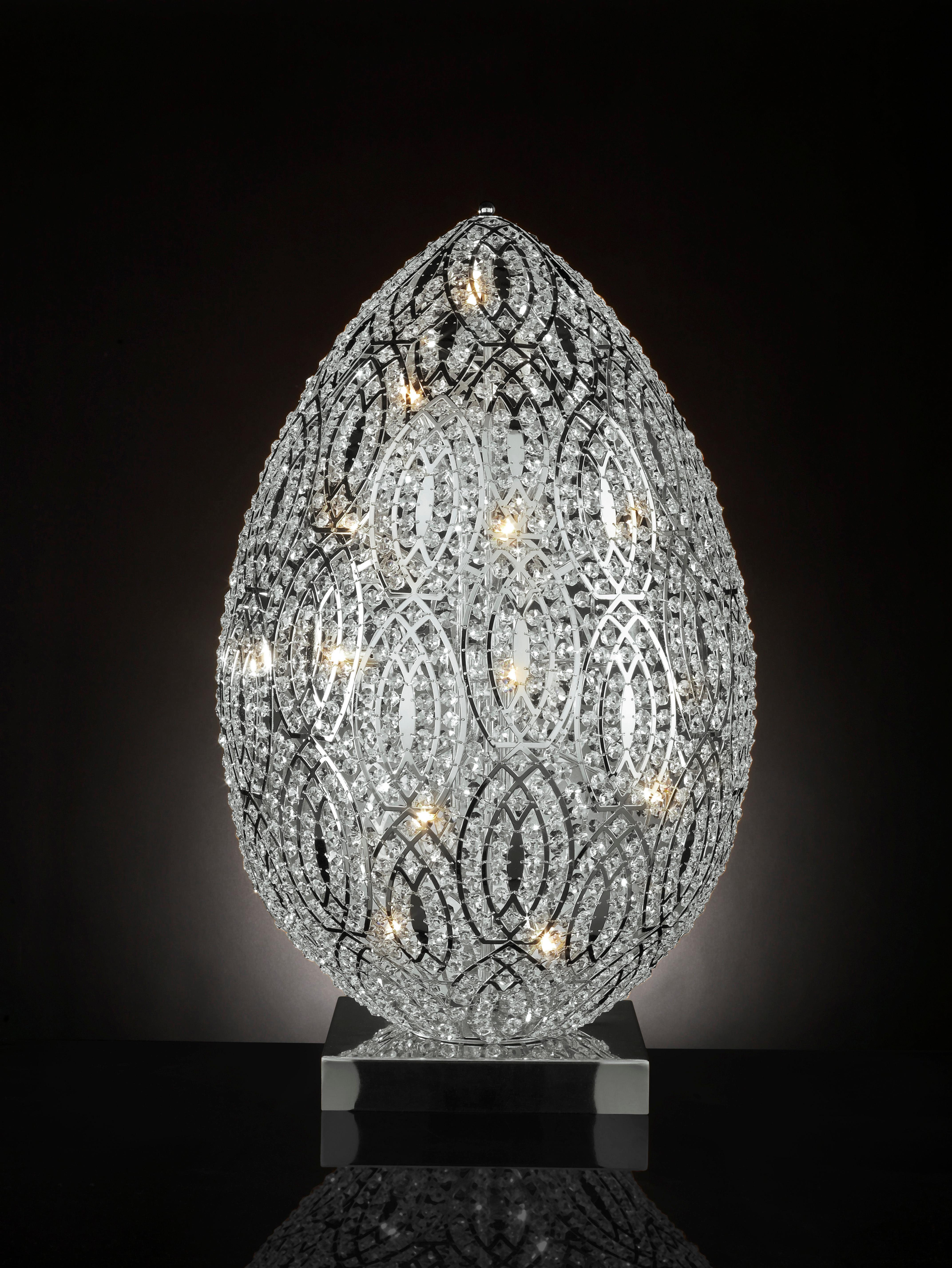 Carved Egg Table Lamp, Chrome Finish, Arabesque Style, Italy For Sale