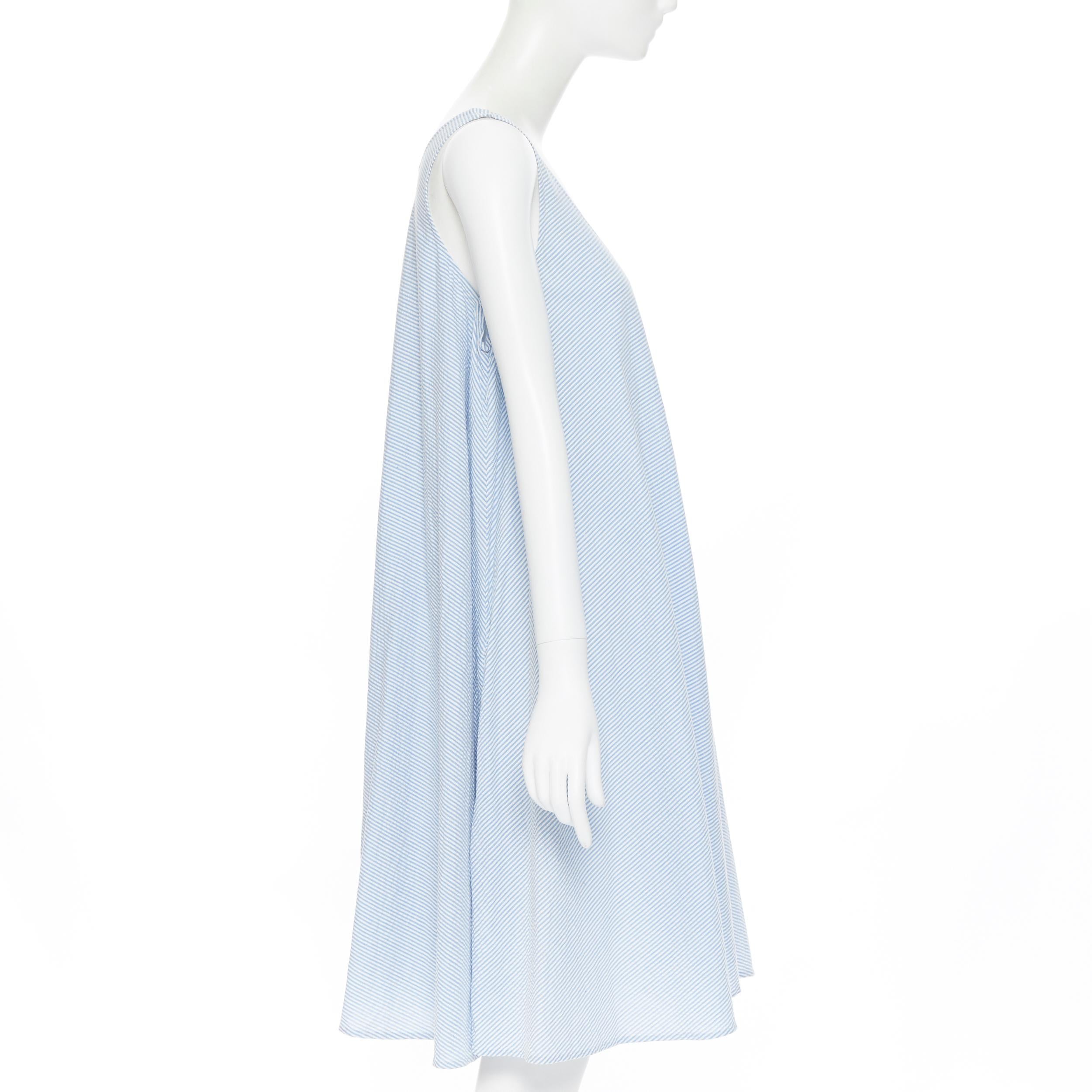 Blue EGG TRADING blue white stripe under arm button V-neck flared maxi dress S