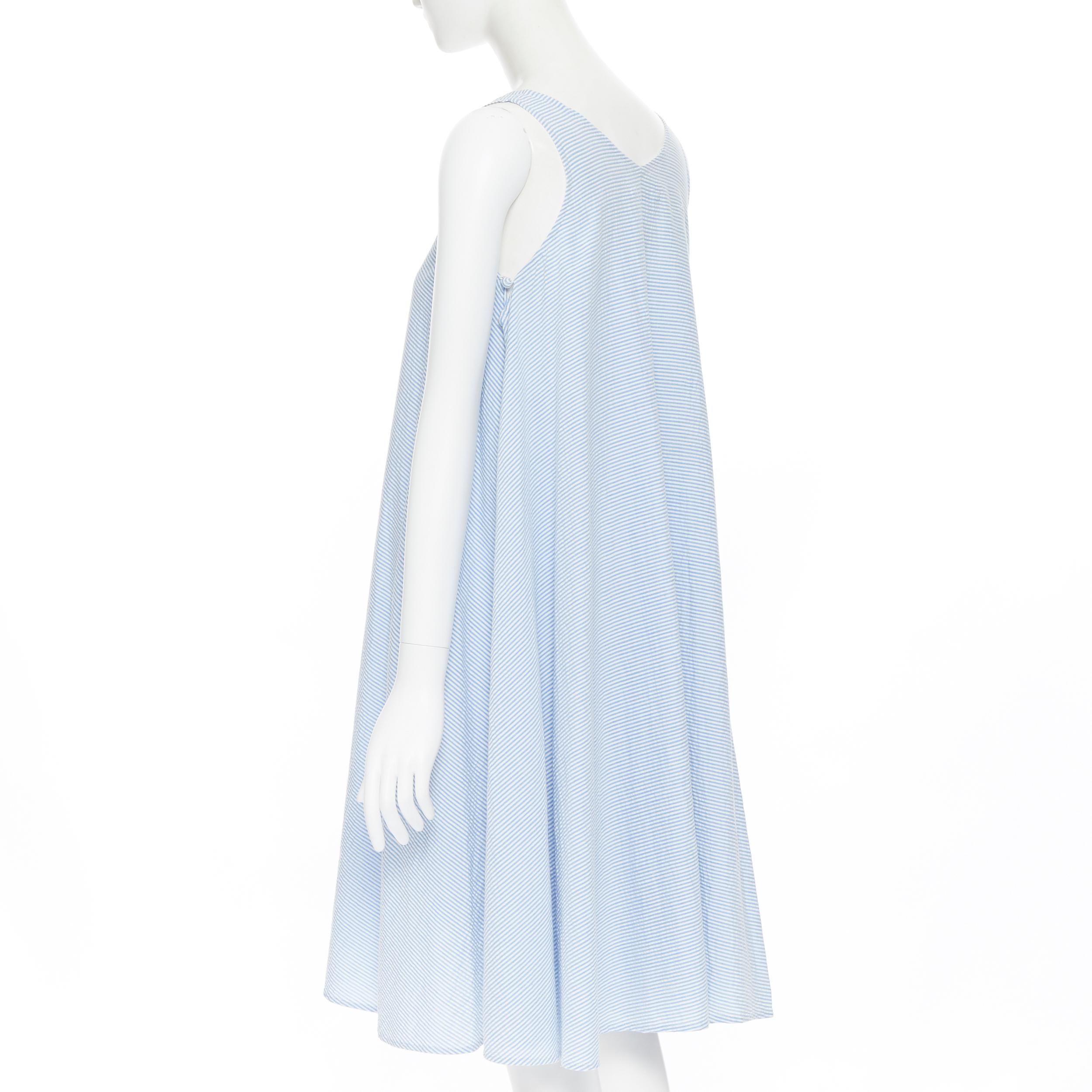 Women's EGG TRADING blue white stripe under arm button V-neck flared maxi dress S