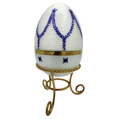 Vintage Egg White with blue garlands in Russian Art Nouveau style Sterling Silver Salimb