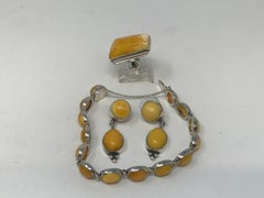 Egg Yolk and Amber Silver Set of Bracelet Earrings & Ring