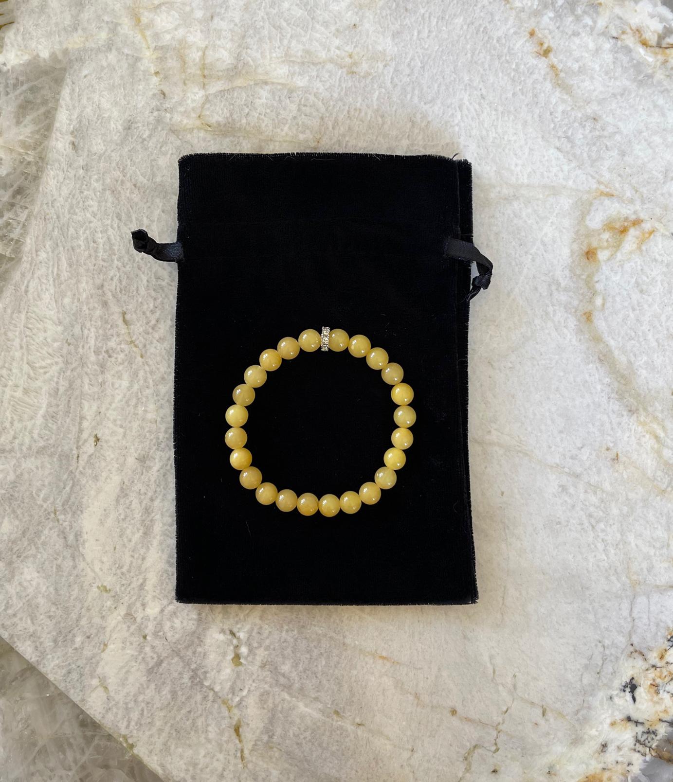 Egg Yolk Baltic Amber and Swarovski Crystal 8mm Round Beaded Stretch Bracelet For Sale 1