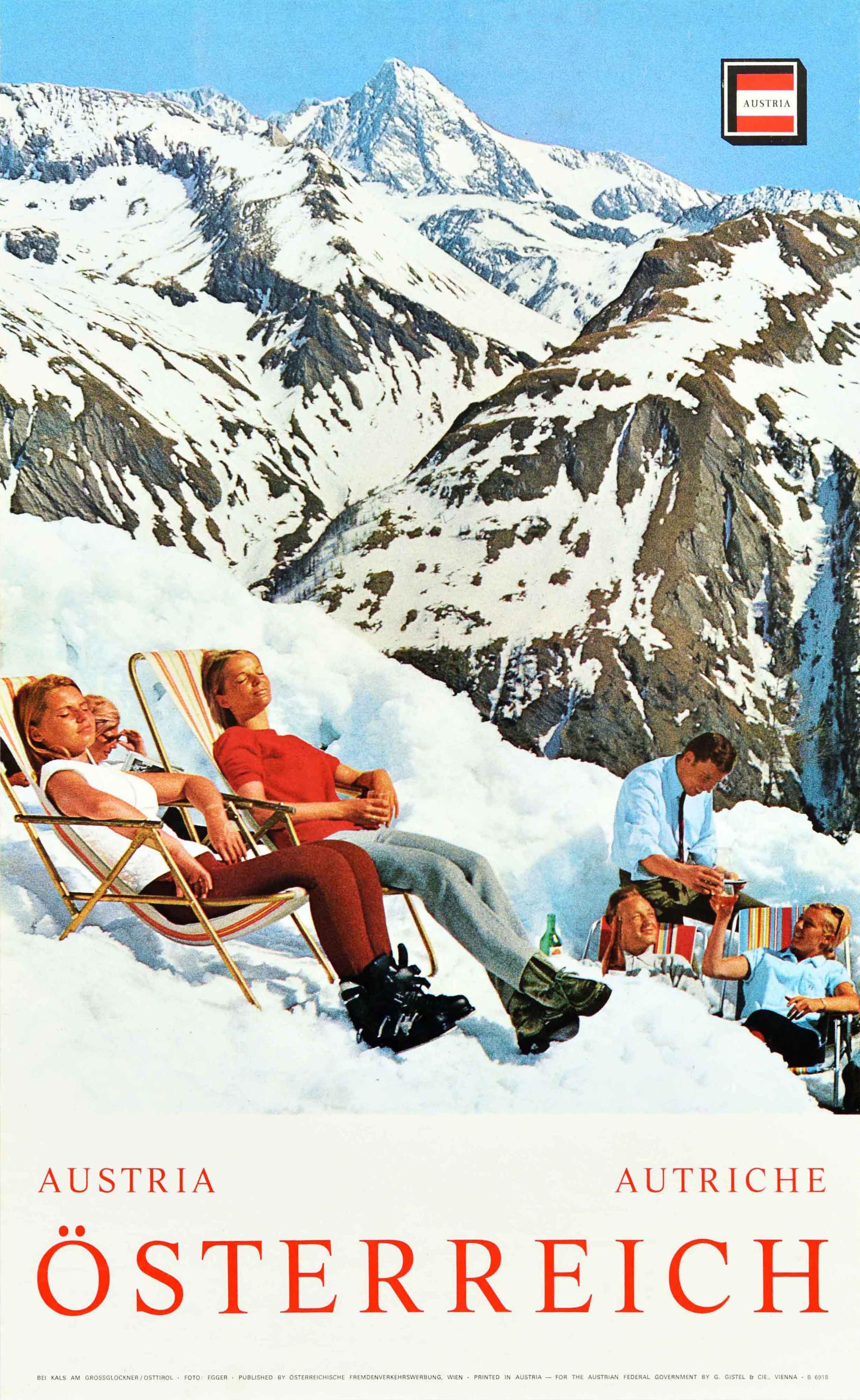Egger Print - Original Vintage Winter Travel Poster Osterreich Austria Skiing Sunbathing Photo