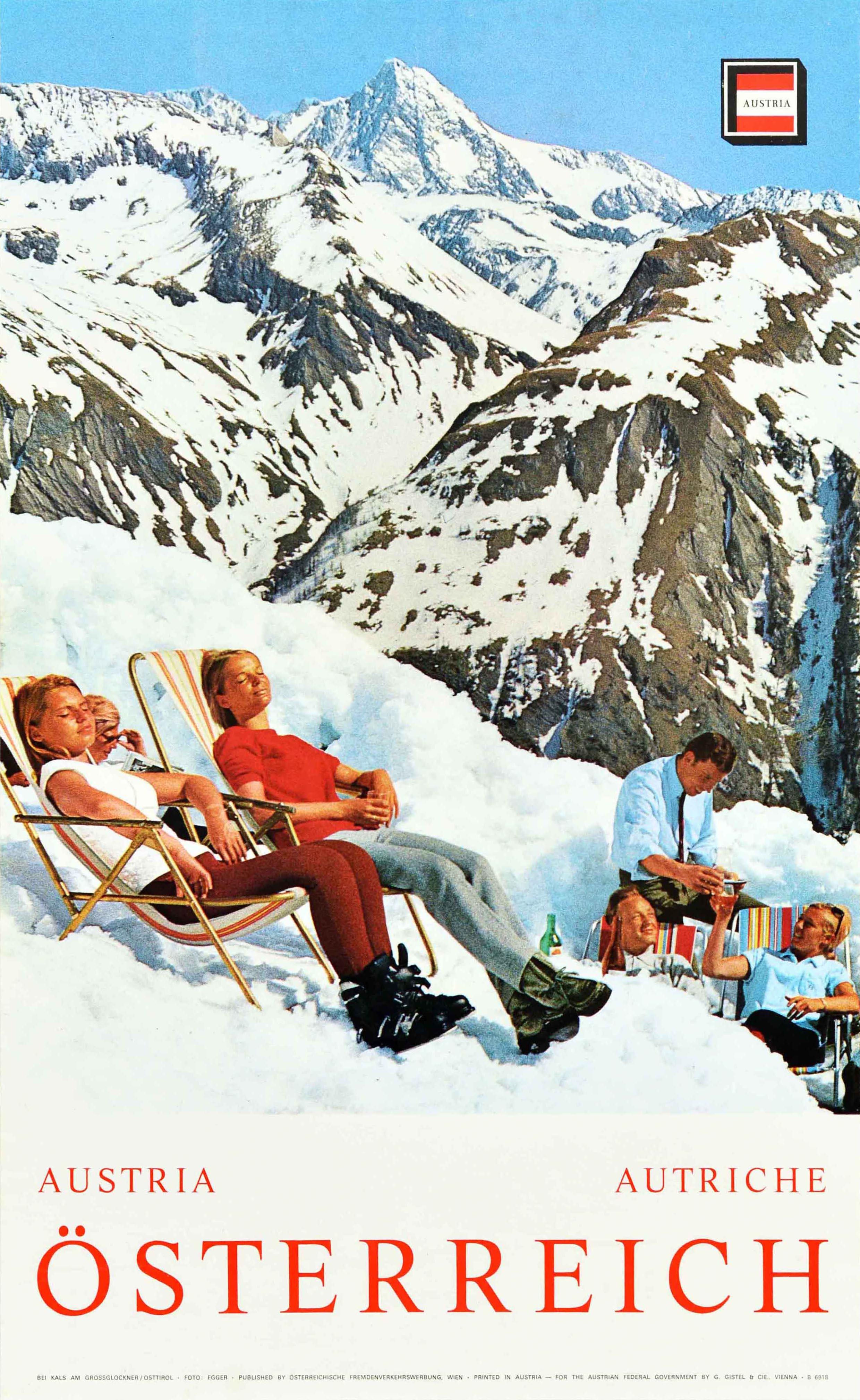 Print di Egger - Poster di viaggio invernale originale d'epoca Osterreich Austria Sci e bagni di sole Foto