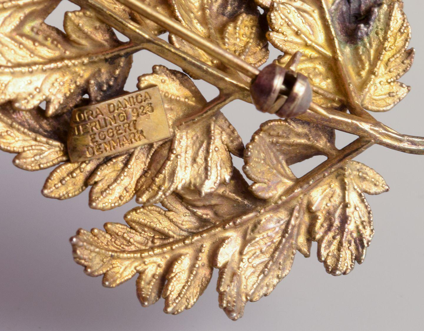 Eggert, Flora Danica Jewellery. Two leaf-shaped brooches. Ca. 1980s For Sale 1