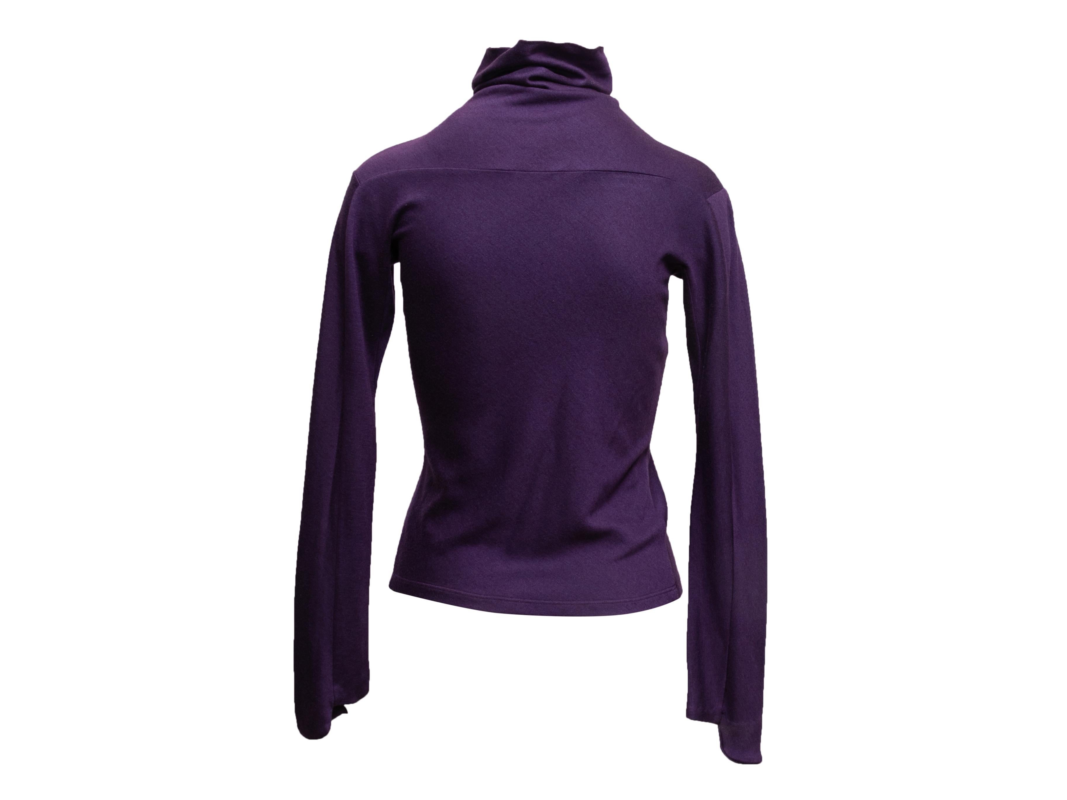 Noir Fendi Top à col roulé en cachemire et soie aubergine taille IT 40 en vente