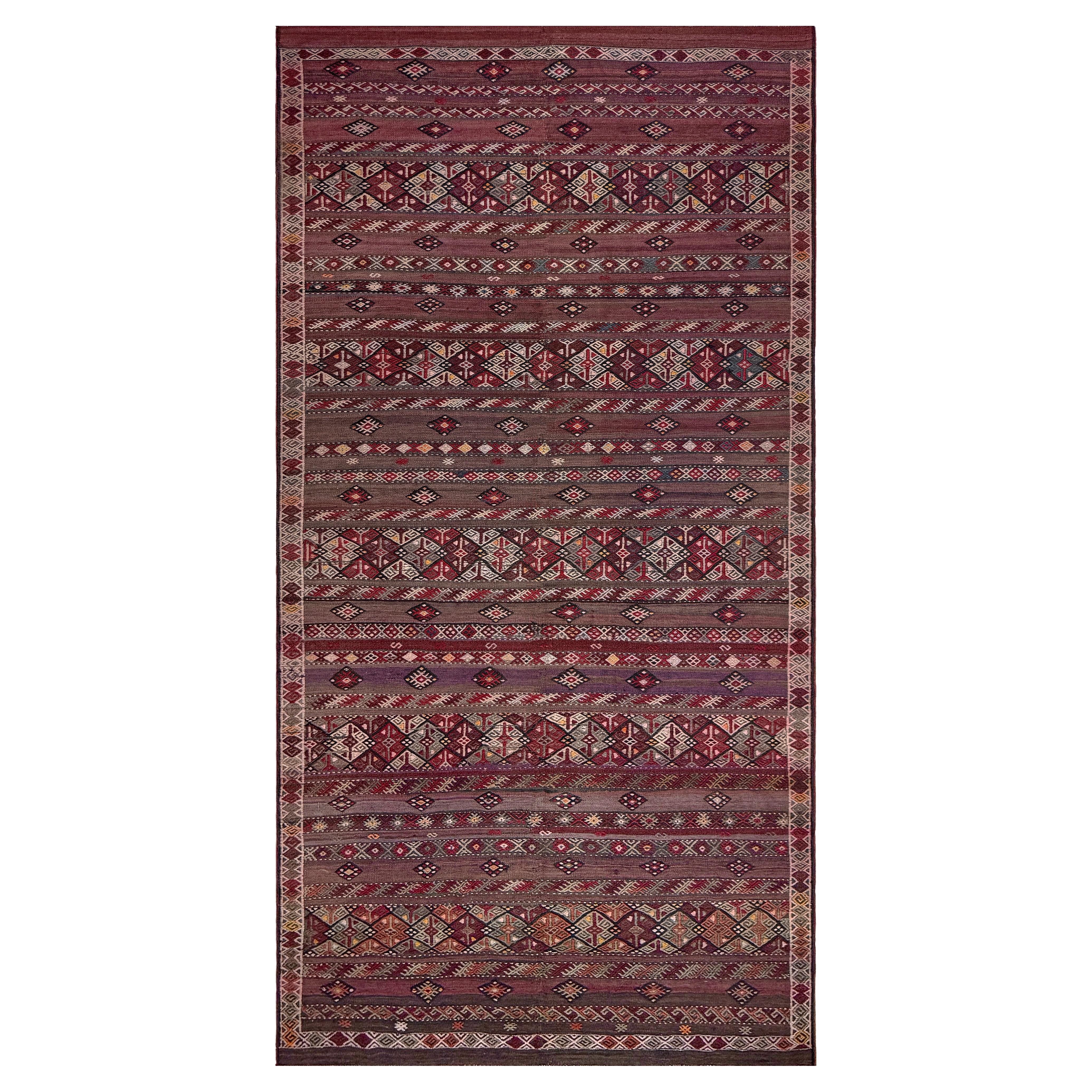 Eggplant Kars Kilim • Semi-Antique Kurdish Wool Flatweave Rug • 7×12 • 1940s For Sale