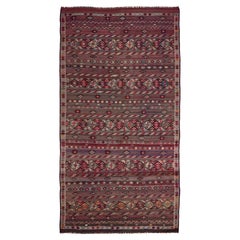 Aubergine Kars Kelim - • Halbantiker kurdischer Flachgewebeteppich aus Wolle - • 7×12 - • 1940s