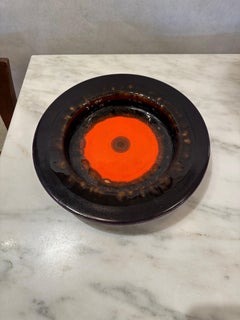 Eggplant & Vivid Orange Glazed Ceramic Bowl from West Germany