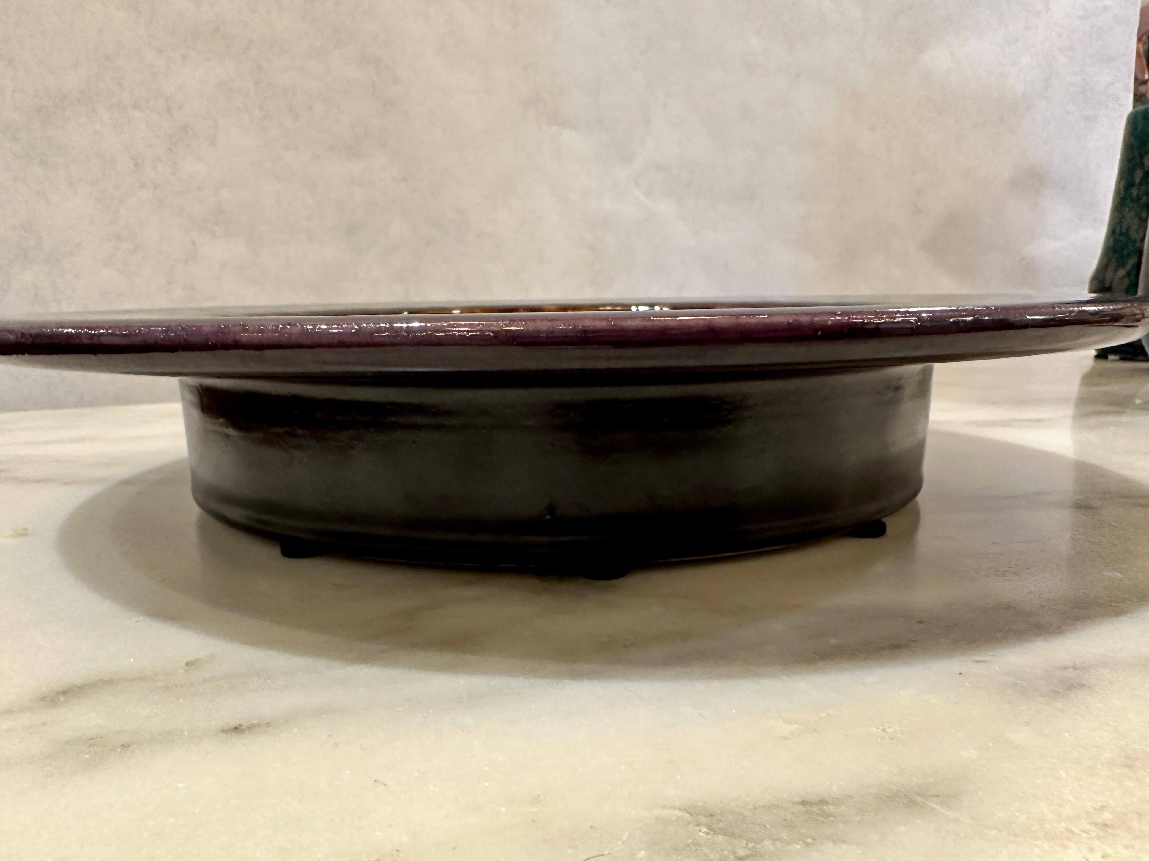 Eggplant & Vivid Orange Glazed Ceramic Bowl from West Germany For Sale 2