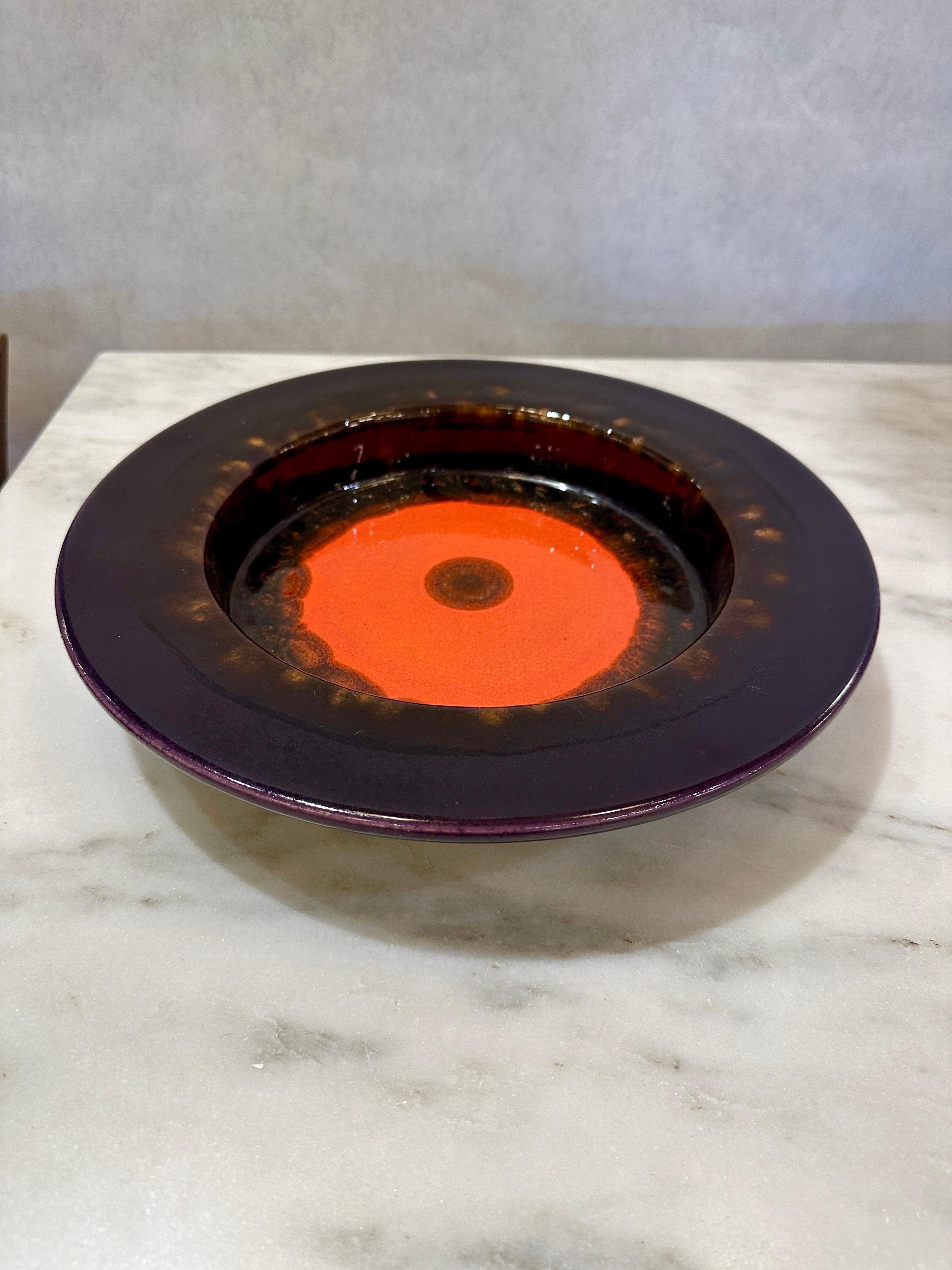 Eggplant & Vivid Orange Glazed Ceramic Bowl from West Germany For Sale 3