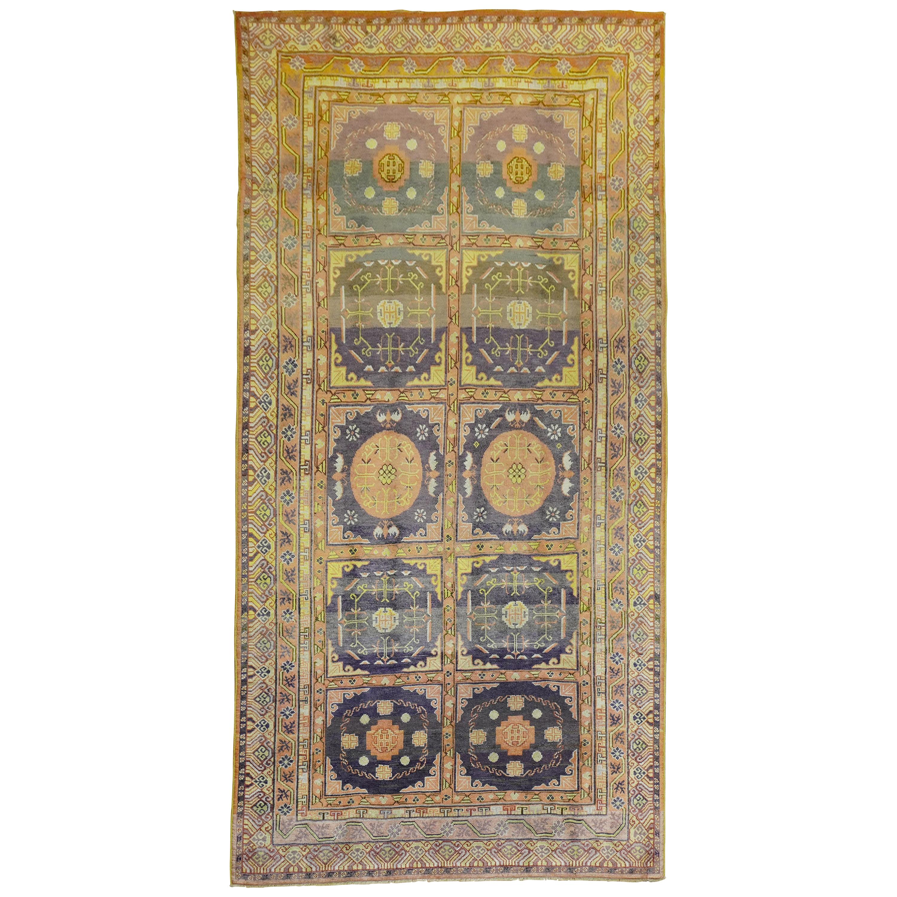 Eggplant Whimsical Khotan Gallery 20th Century Size Wool Oriental Rug For Sale