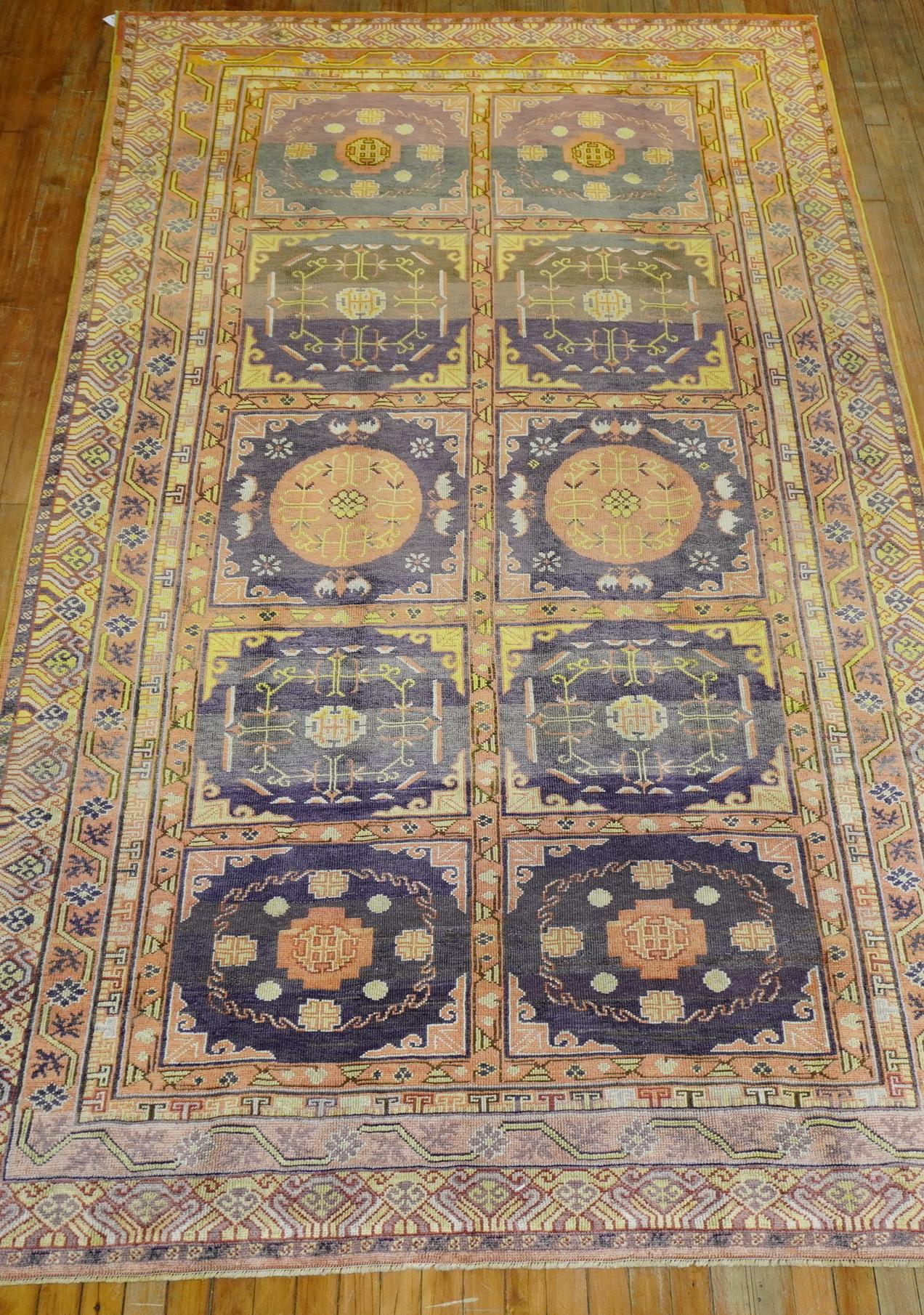 Eggplant Whimsical Khotan Gallery 20th Century Size Wool Oriental Rug For Sale 4