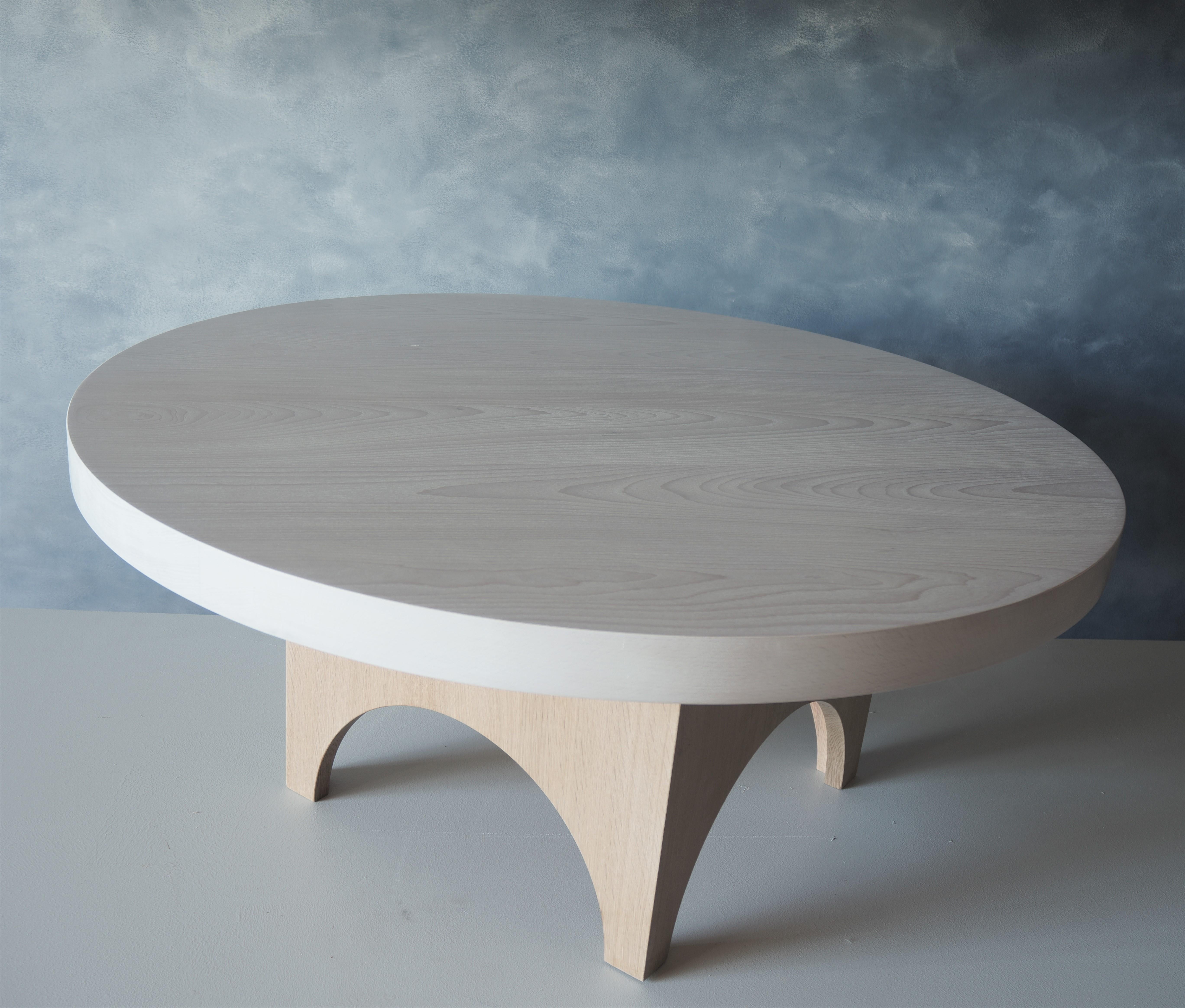 Beech and Oak Round Coffee Table by MSJ Furniture Studio In New Condition For Sale In Vancouver, BC