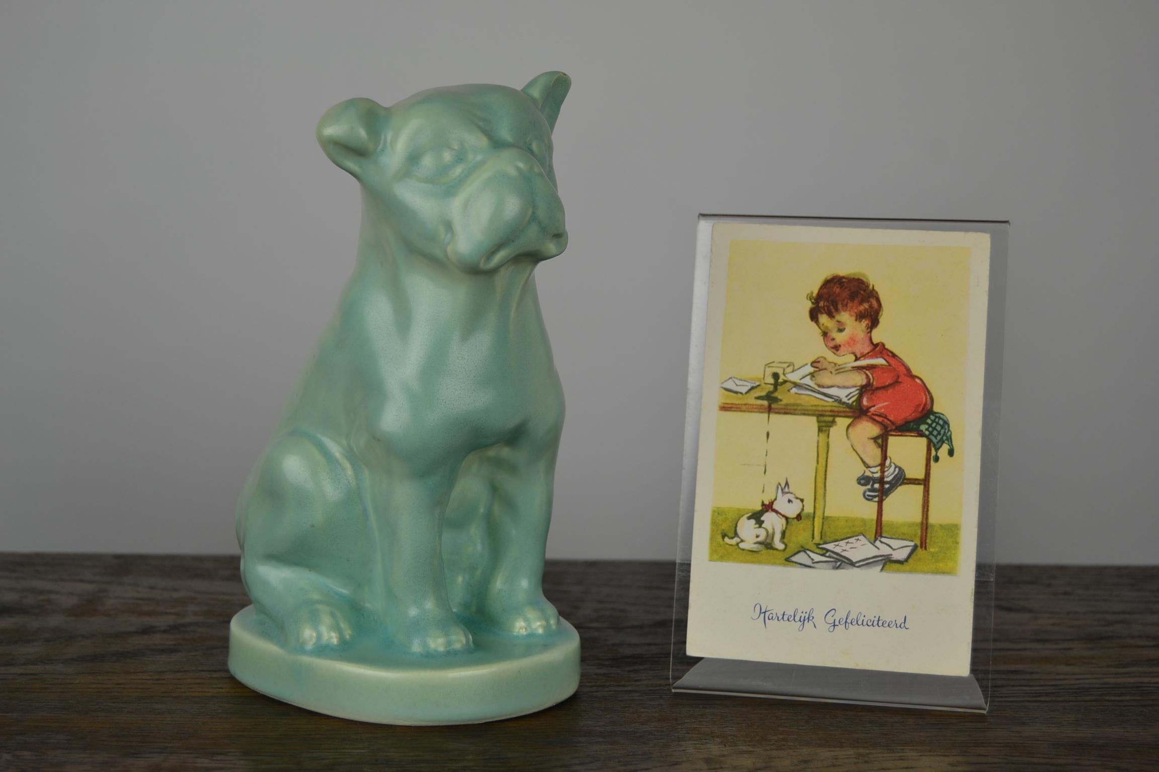 Eggshell Green Art Deco Porcelain Bulldog Figurine, 1930s 11